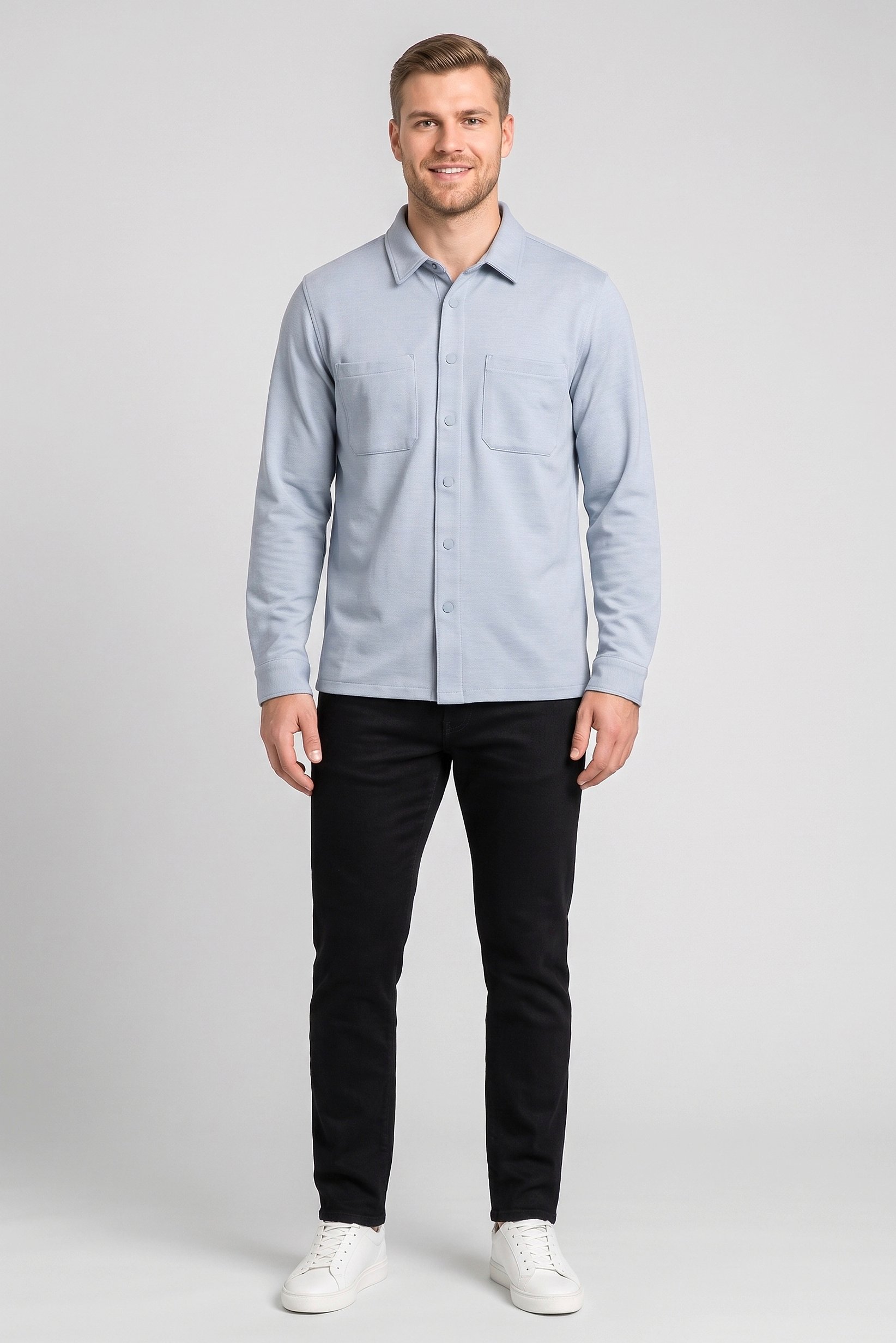 Men Regular Fit Long Sleeve Textured Casual Shirt, Light Blue