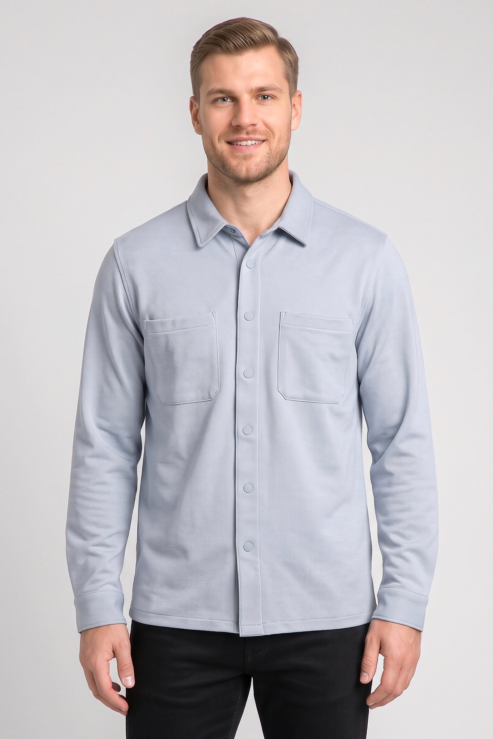 Men Regular Fit Long Sleeve Textured Casual Shirt, Light Blue