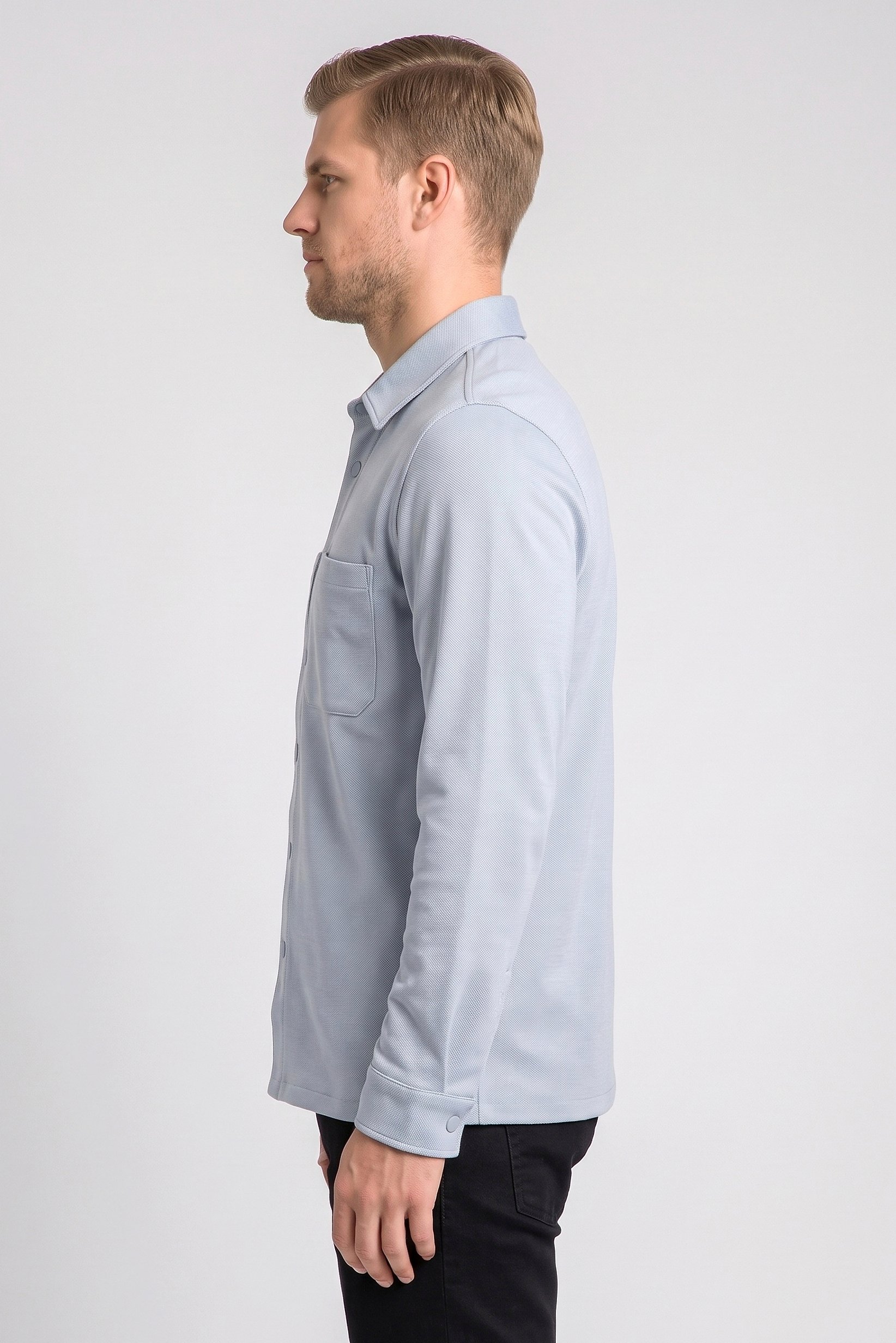 Men Regular Fit Long Sleeve Textured Casual Shirt, Light Blue