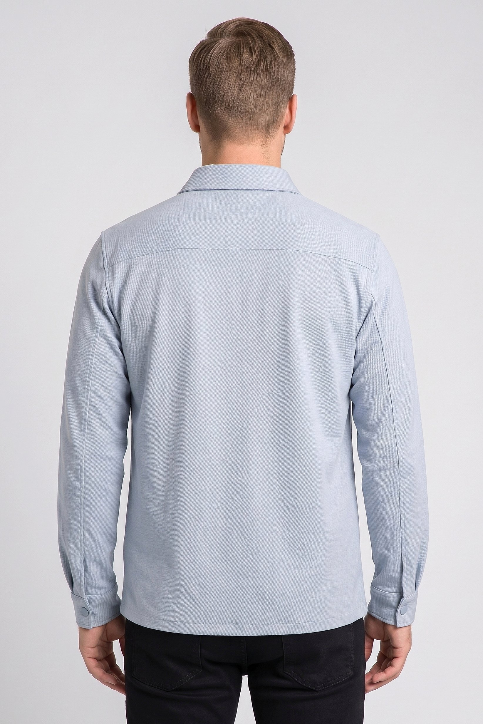 Men Regular Fit Long Sleeve Textured Casual Shirt, Light Blue