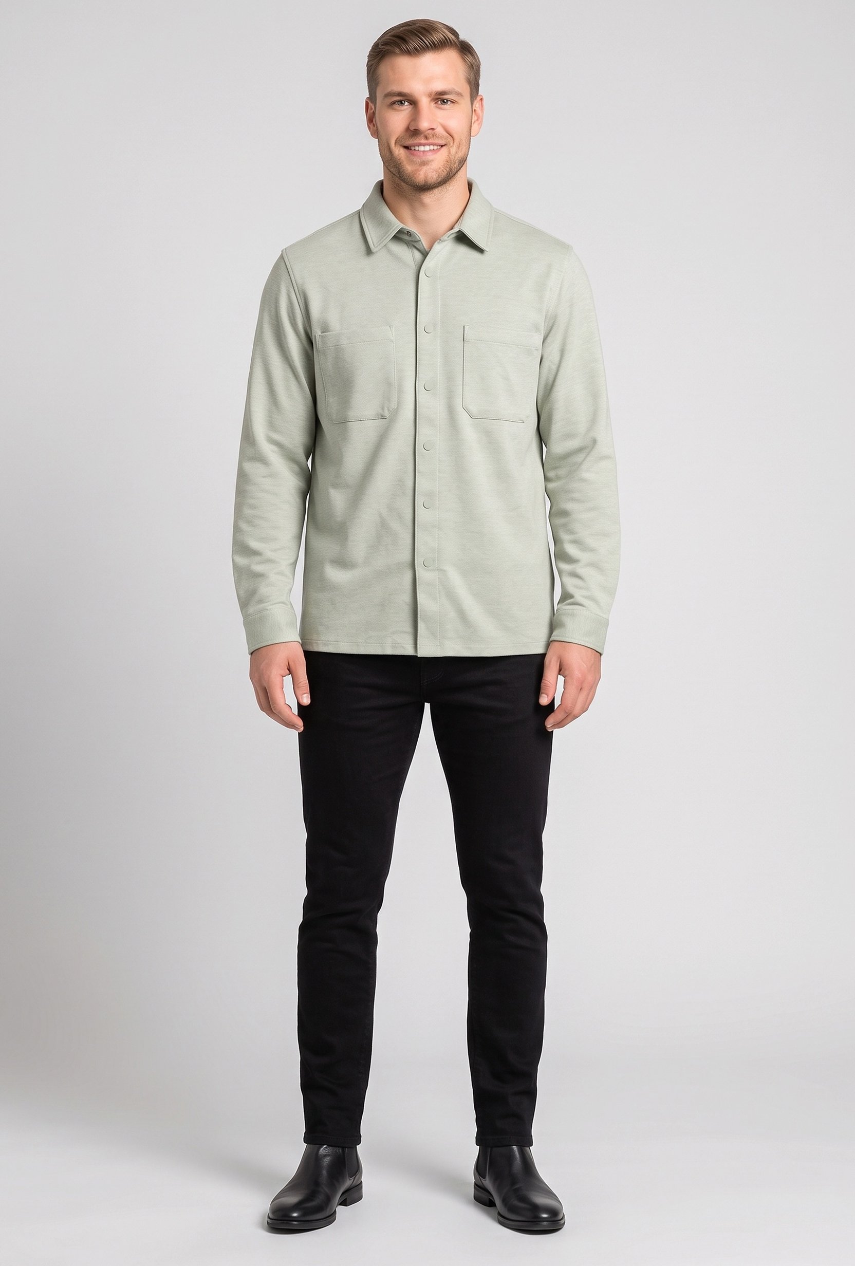 Men Regular Fit Long Sleeve Textured Casual Shirt, Sage Green