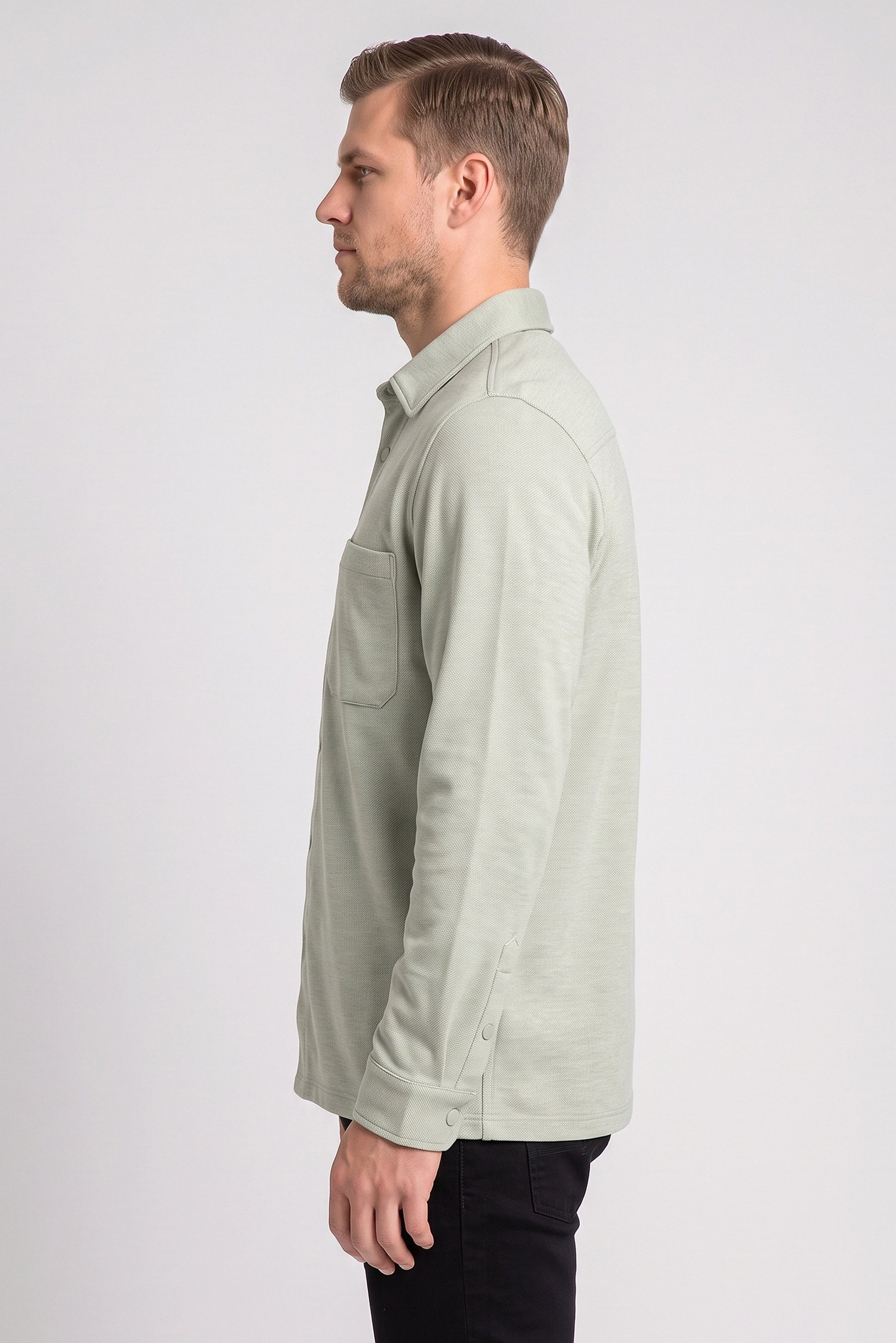 Men Regular Fit Long Sleeve Textured Casual Shirt, Sage Green