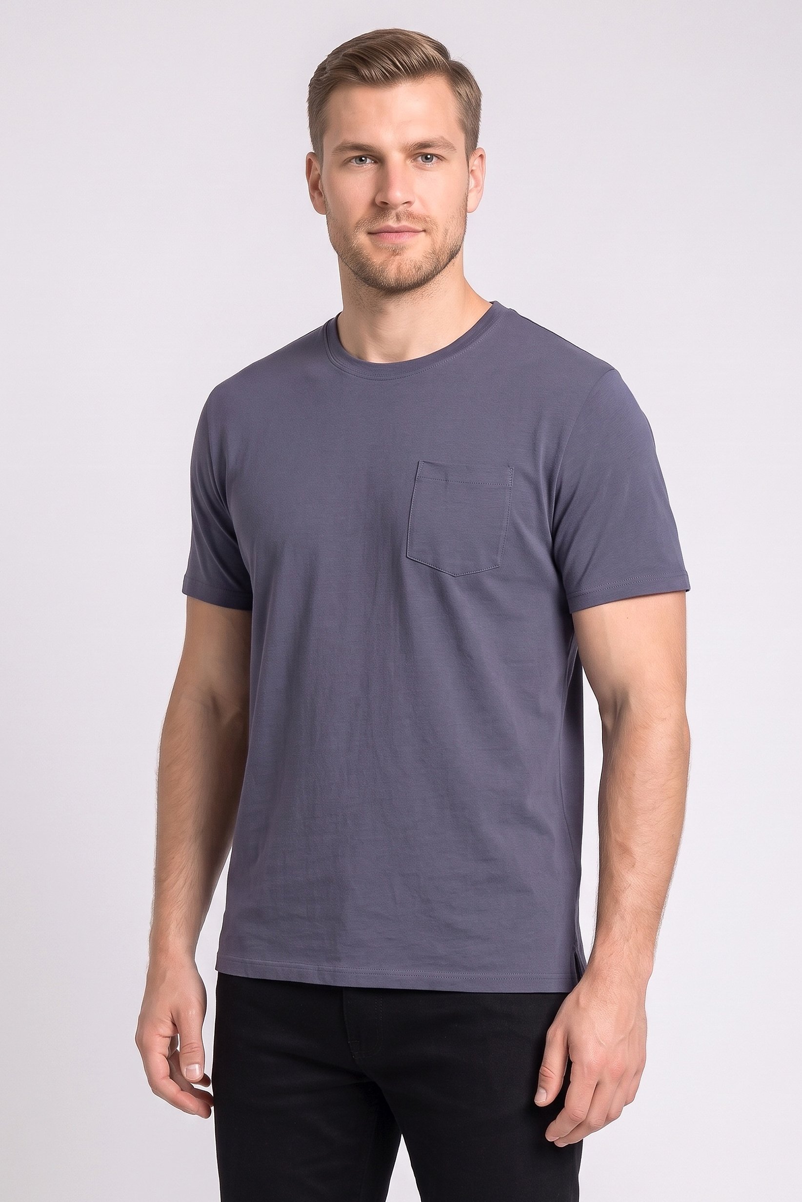 Men Crew Neck Plain Short Sleeves T-Shirt, Grey