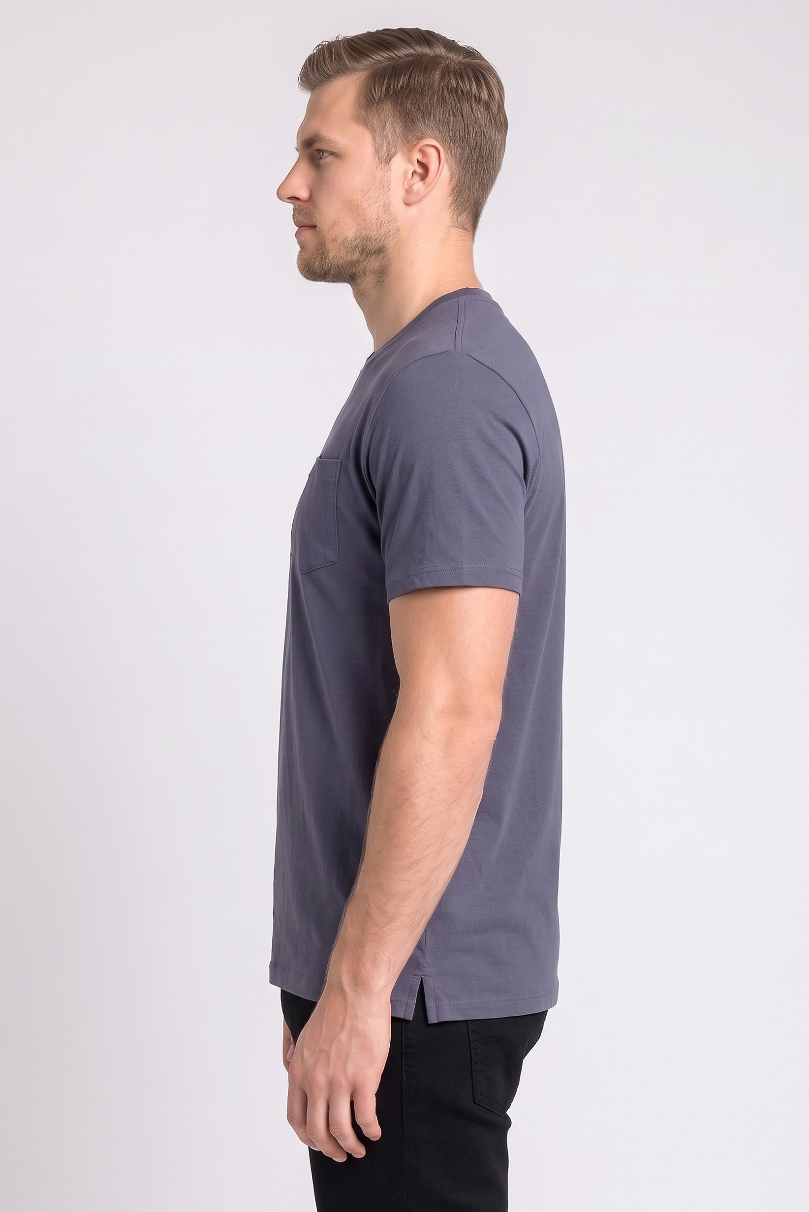 Men Crew Neck Plain Short Sleeves T-Shirt, Grey
