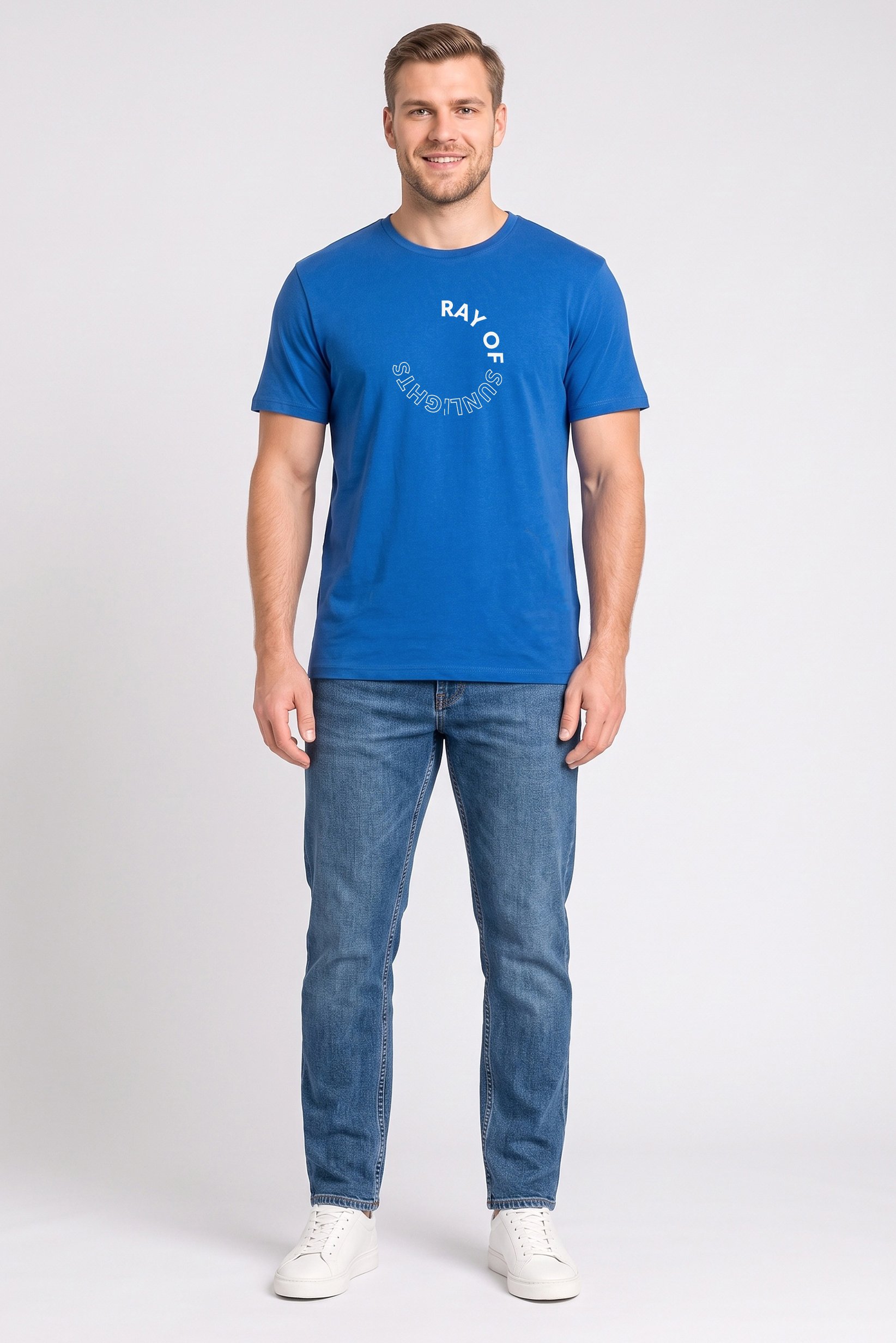 Men Crew Neck Short Sleeve Graphic Print T-Shirt, Dark Blue
