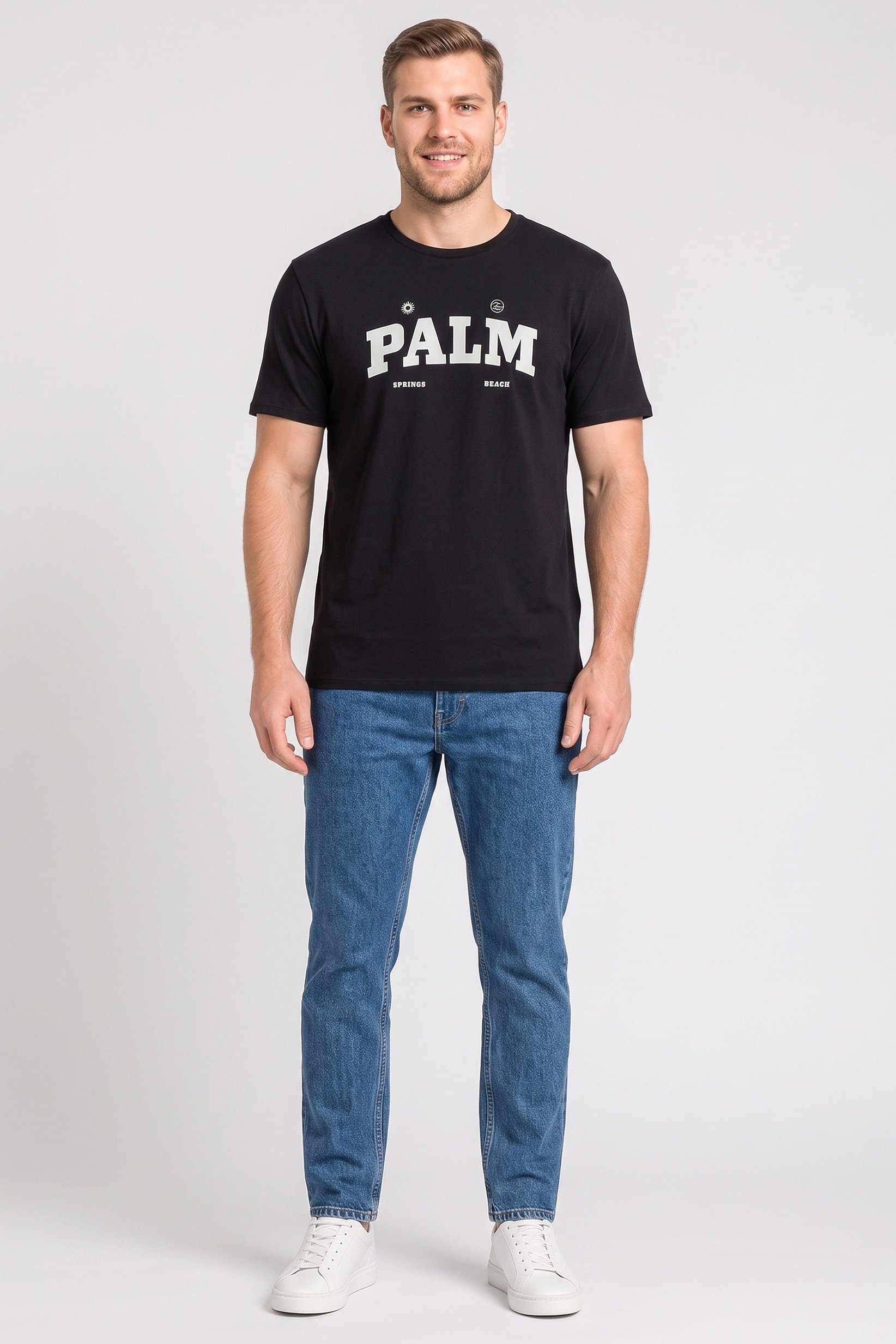 Men Crew Neck Short Sleeve Graphic Print T-Shirt, Black
