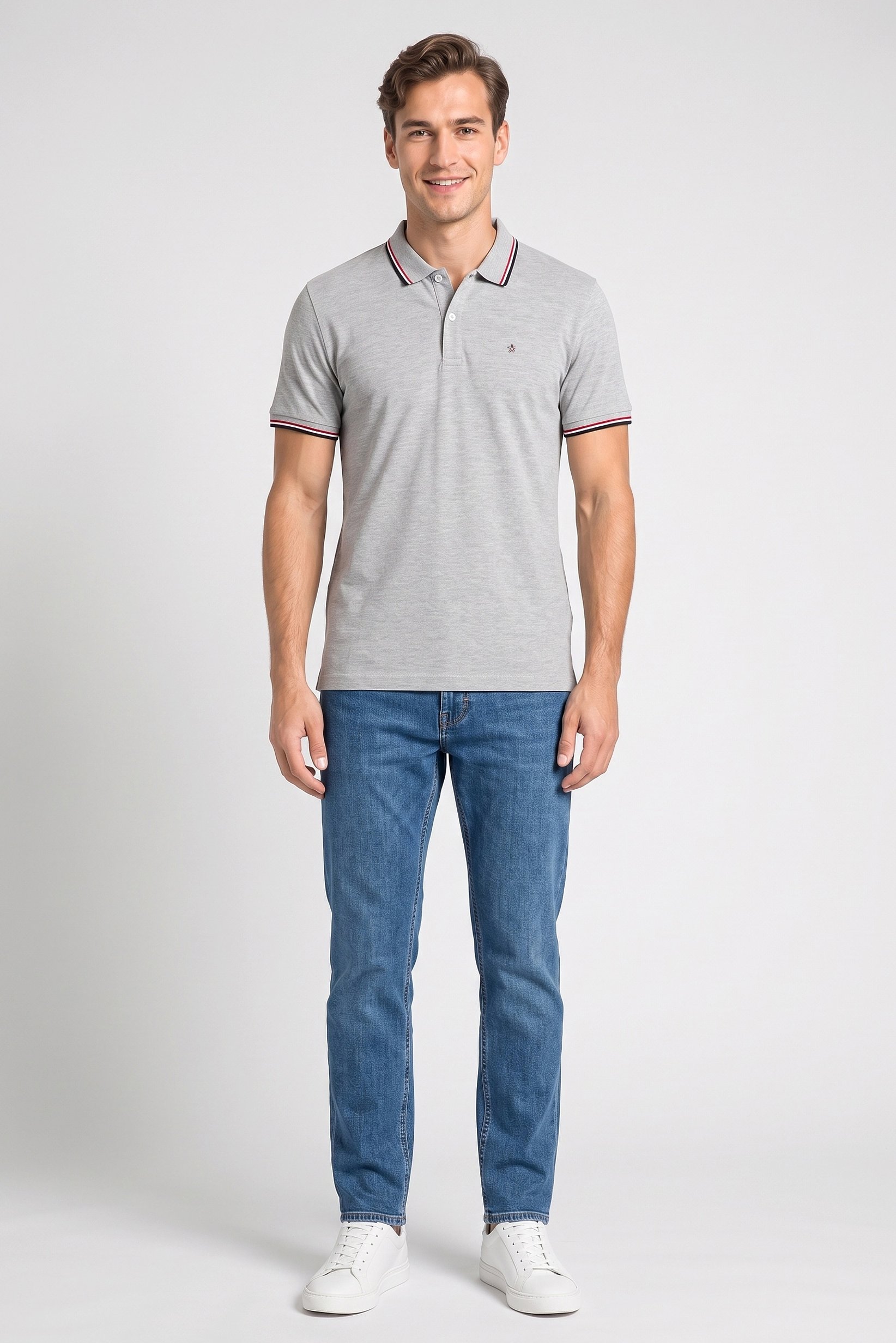 Men Slim Fit Short Sleeve Heather Polo Shirt, Light Grey