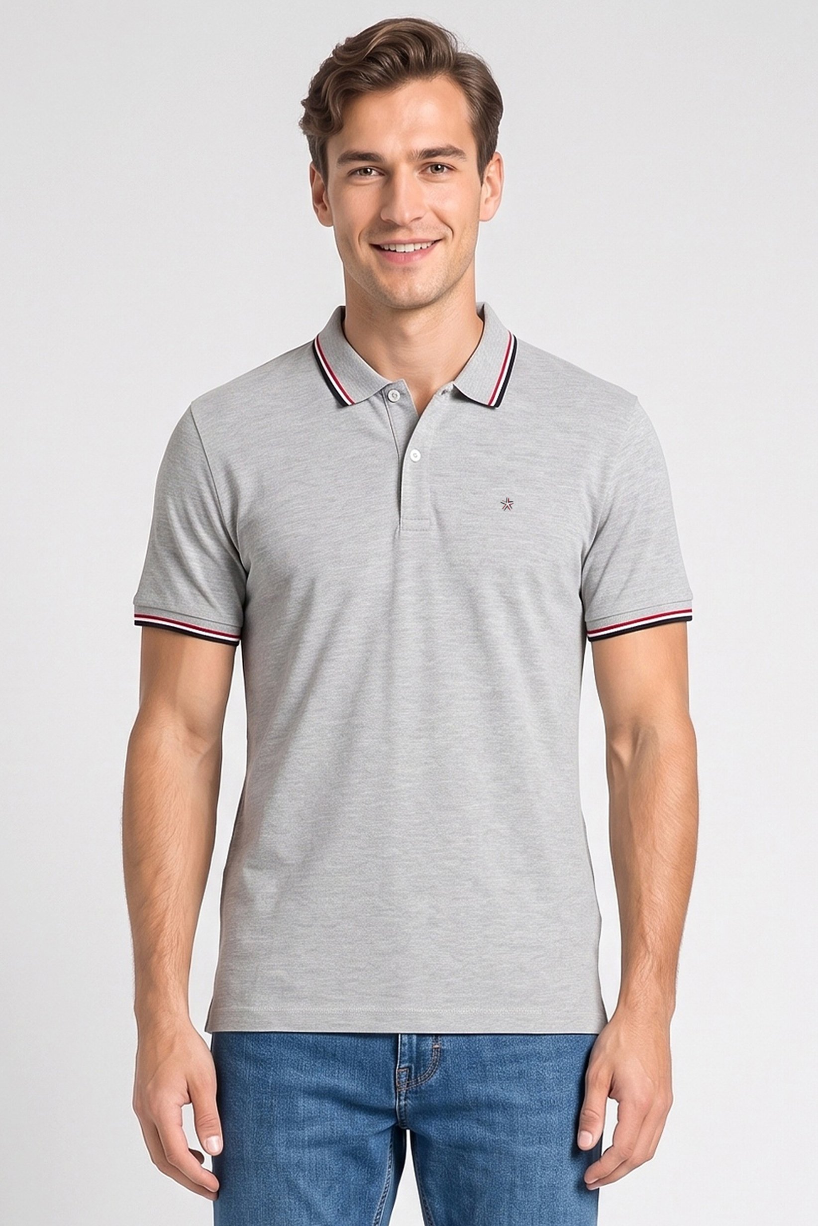 Men Slim Fit Short Sleeve Heather Polo Shirt, Light Grey