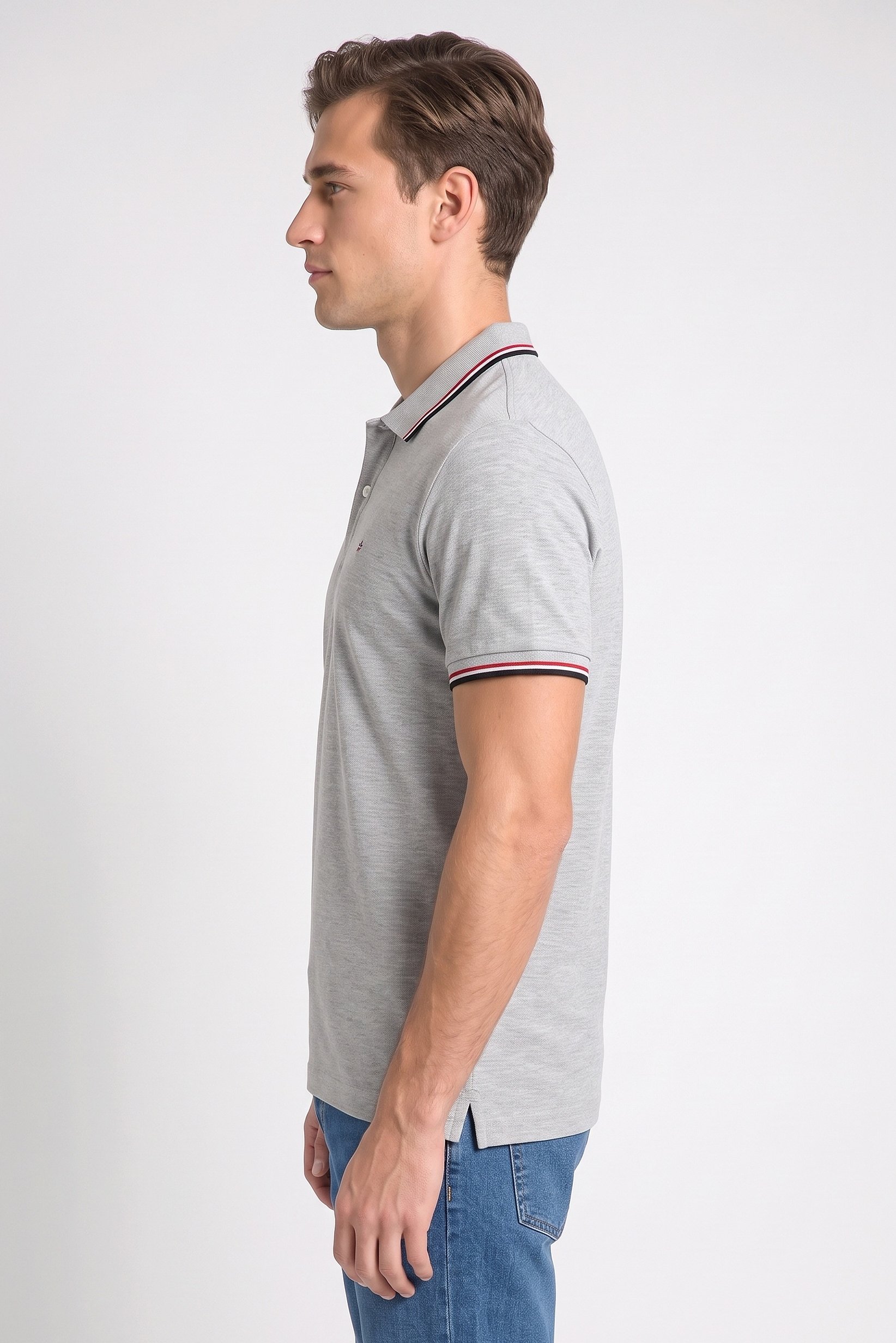 Men Slim Fit Short Sleeve Heather Polo Shirt, Light Grey