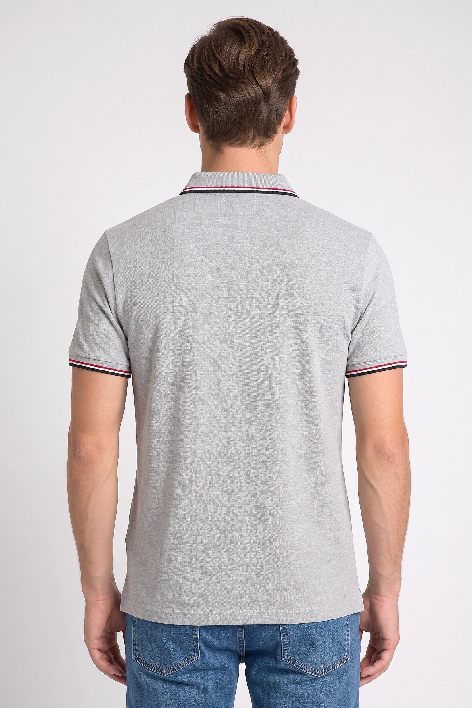 Men Slim Fit Short Sleeve Heather Polo Shirt, Light Grey