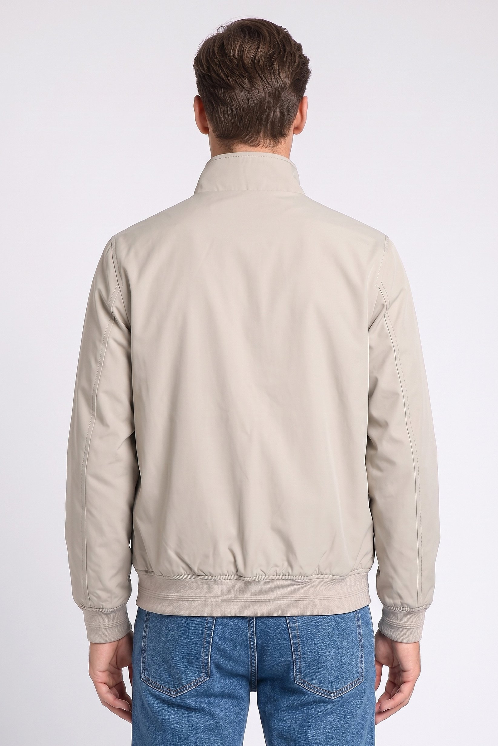Men High Neck Solid Jacket Shirt, Beige