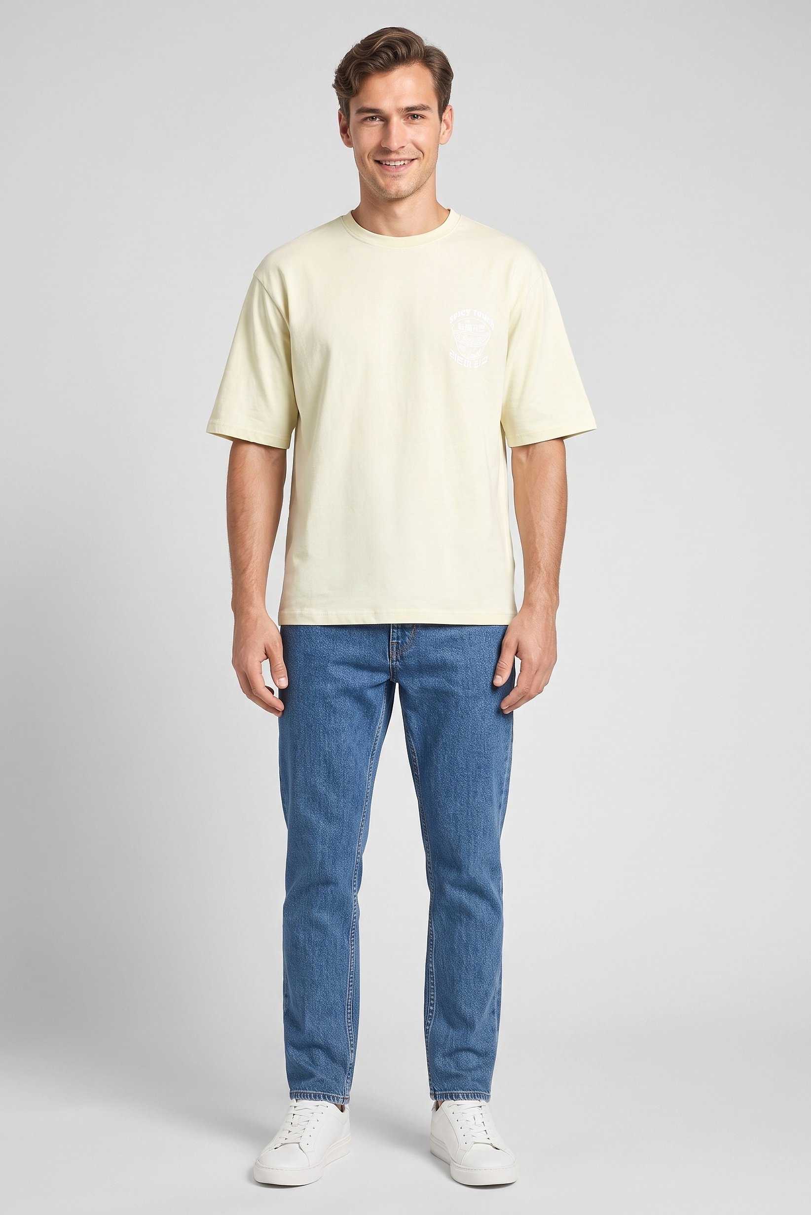 Men Crew Neck Short Sleeve Graphic Print T-Shirt, Light Lime