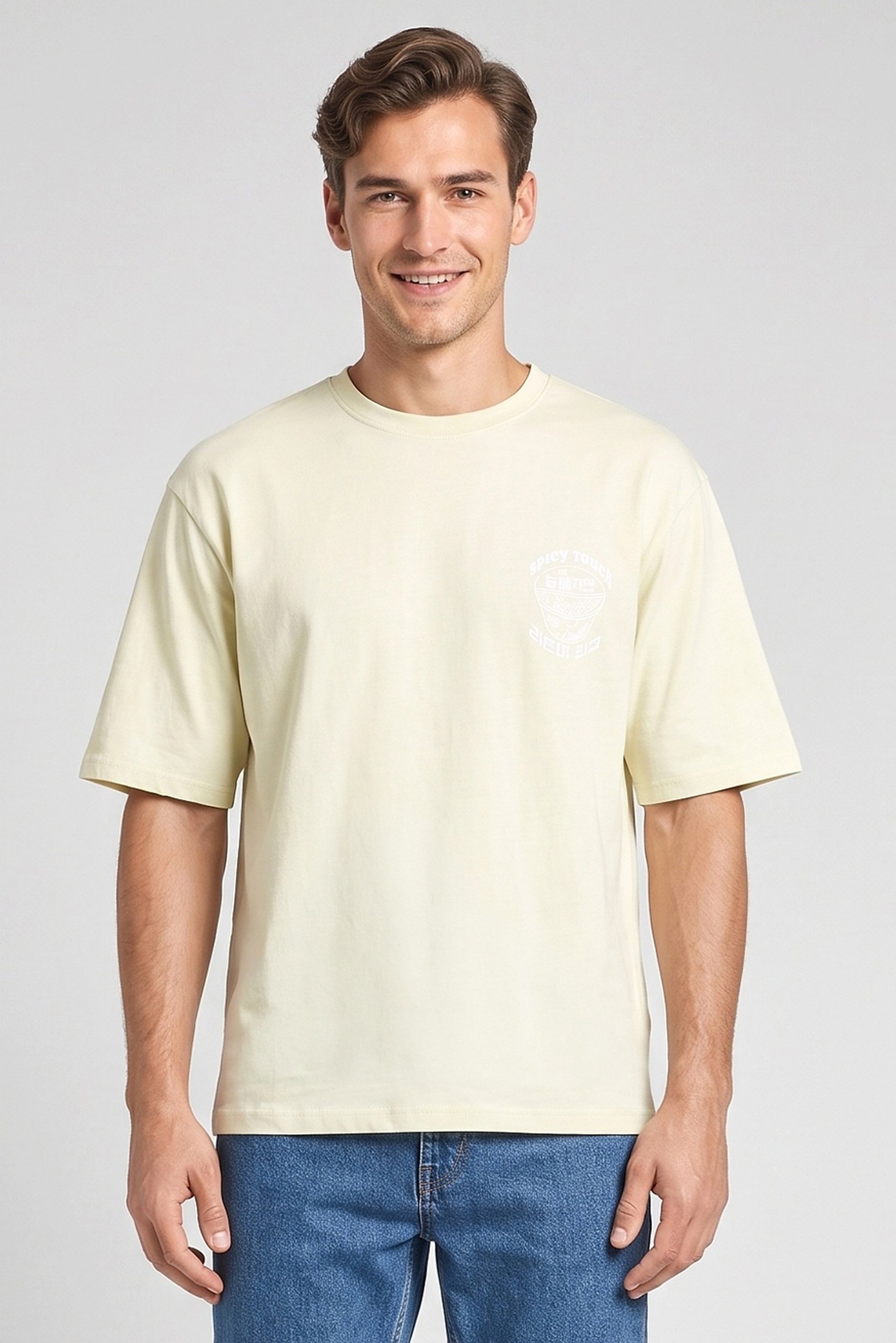 Men Crew Neck Short Sleeve Graphic Print T-Shirt, Light Lime