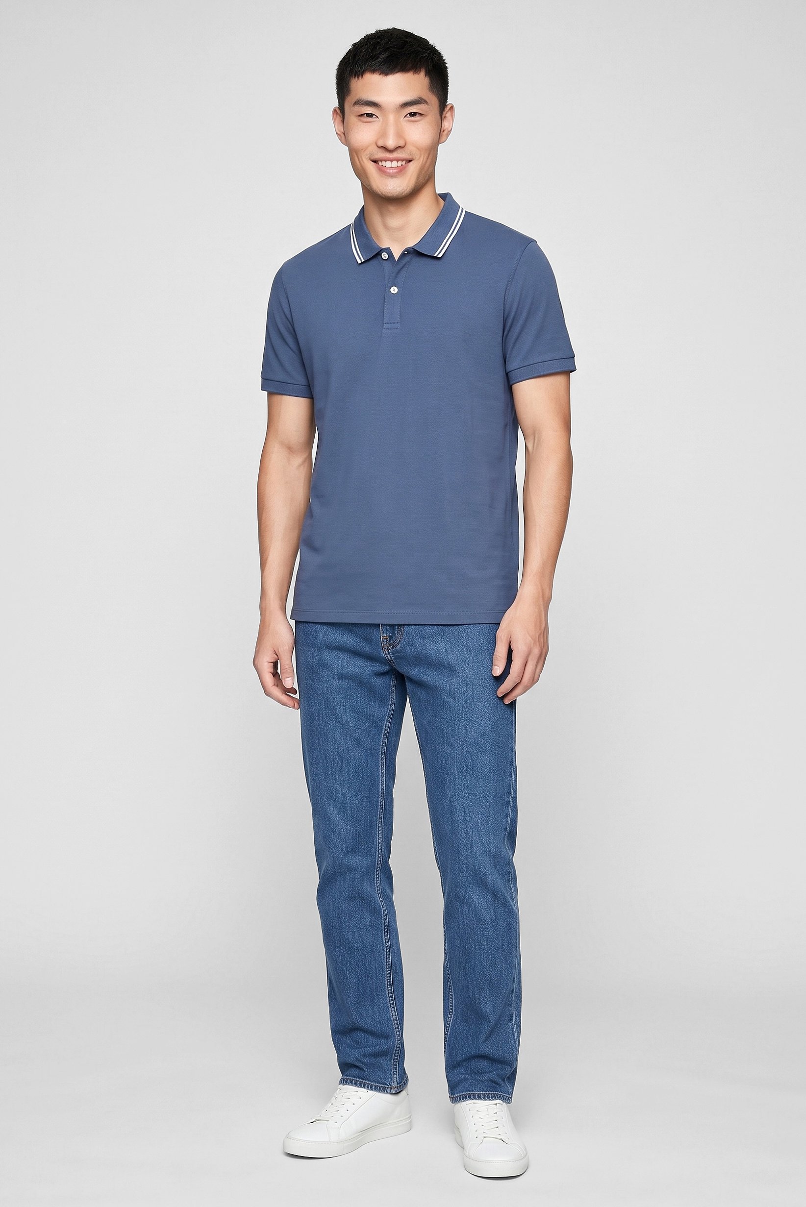 Men Regular Fit Solid Short Sleeve Polo Shirt, Slate Blue