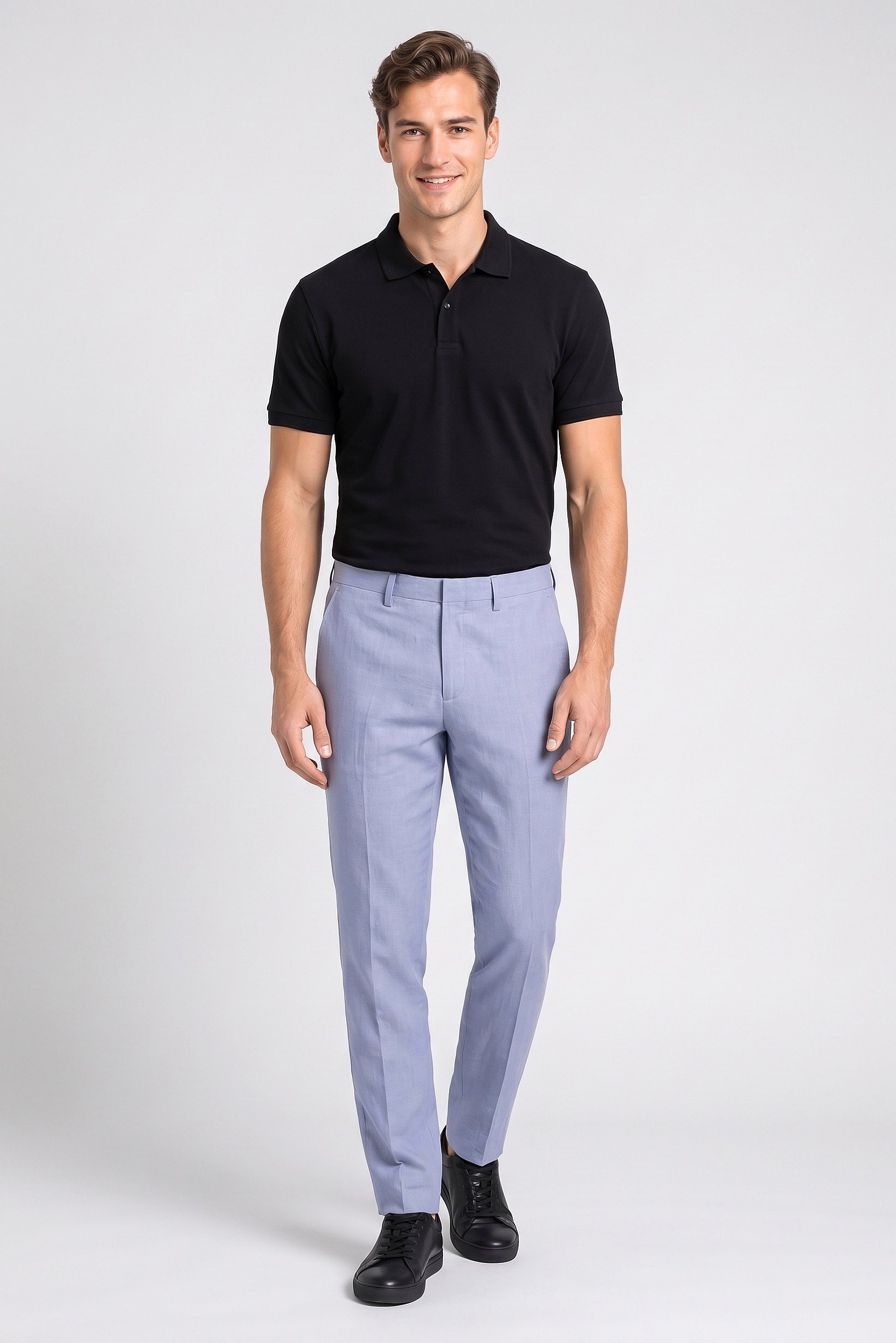Men Slim Fit Solid Dress Pants, Slate Blue