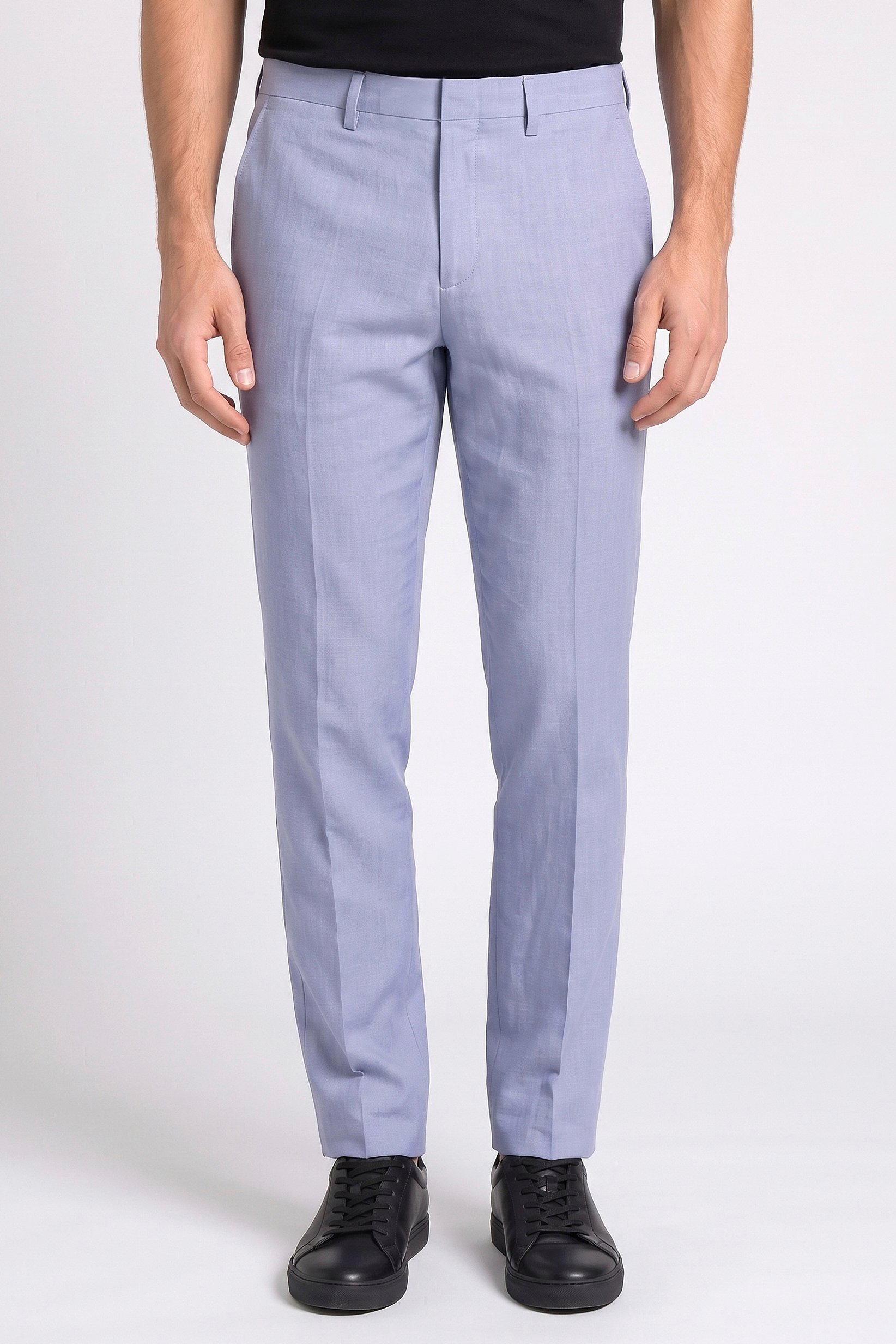 Men Slim Fit Solid Dress Pants, Slate Blue