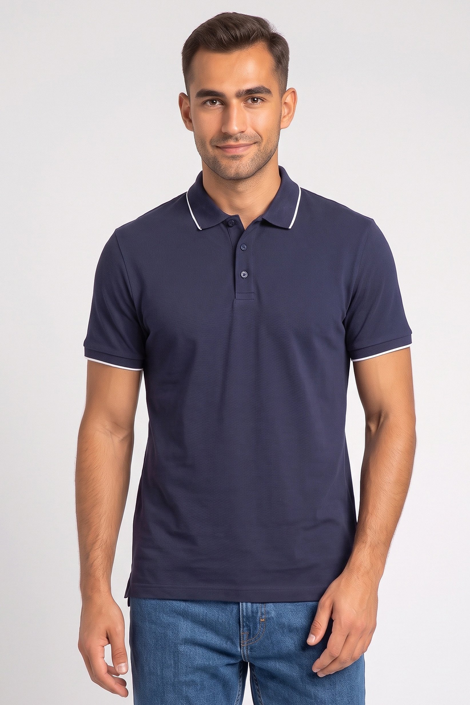 Men Regular Fit Short Sleeve Plain Polo Shirt, Navy