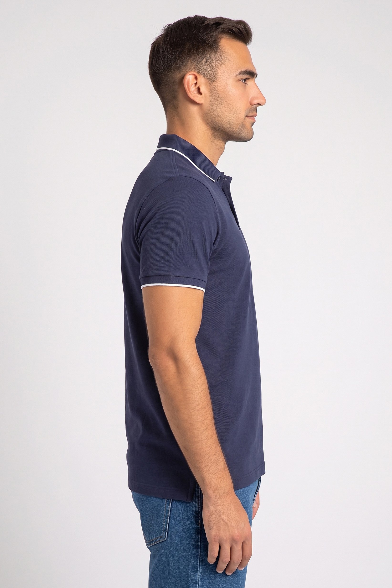 Men Regular Fit Short Sleeve Plain Polo Shirt, Navy