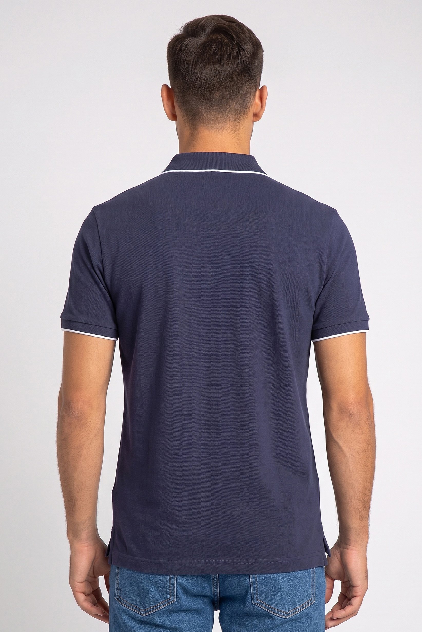 Men Regular Fit Short Sleeve Plain Polo Shirt, Navy