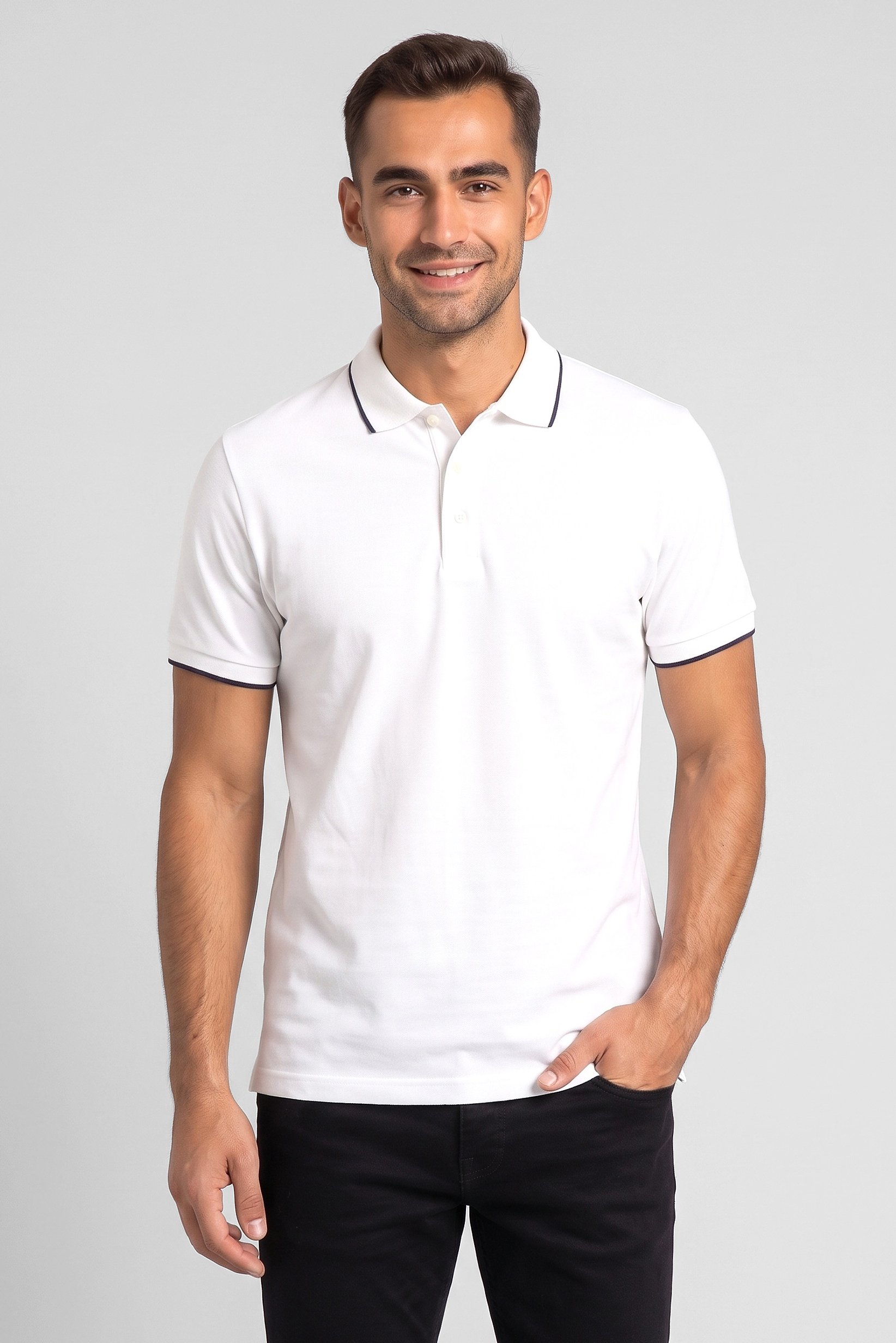 Men Regular Fit Short Sleeve Plain Polo Shirt, Off White