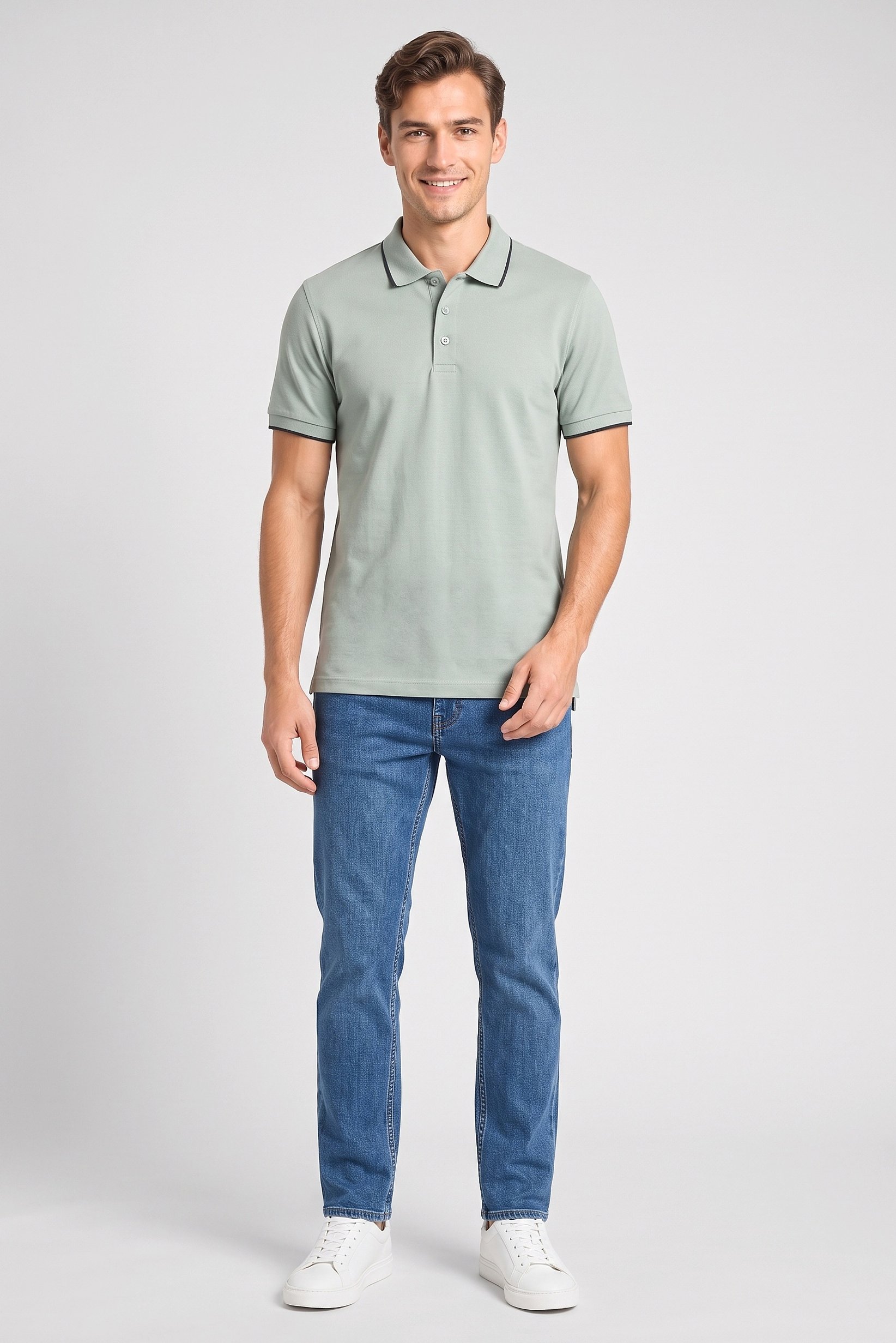 Men Regular Fit Solid Short Sleeve Polo Shirt, Green