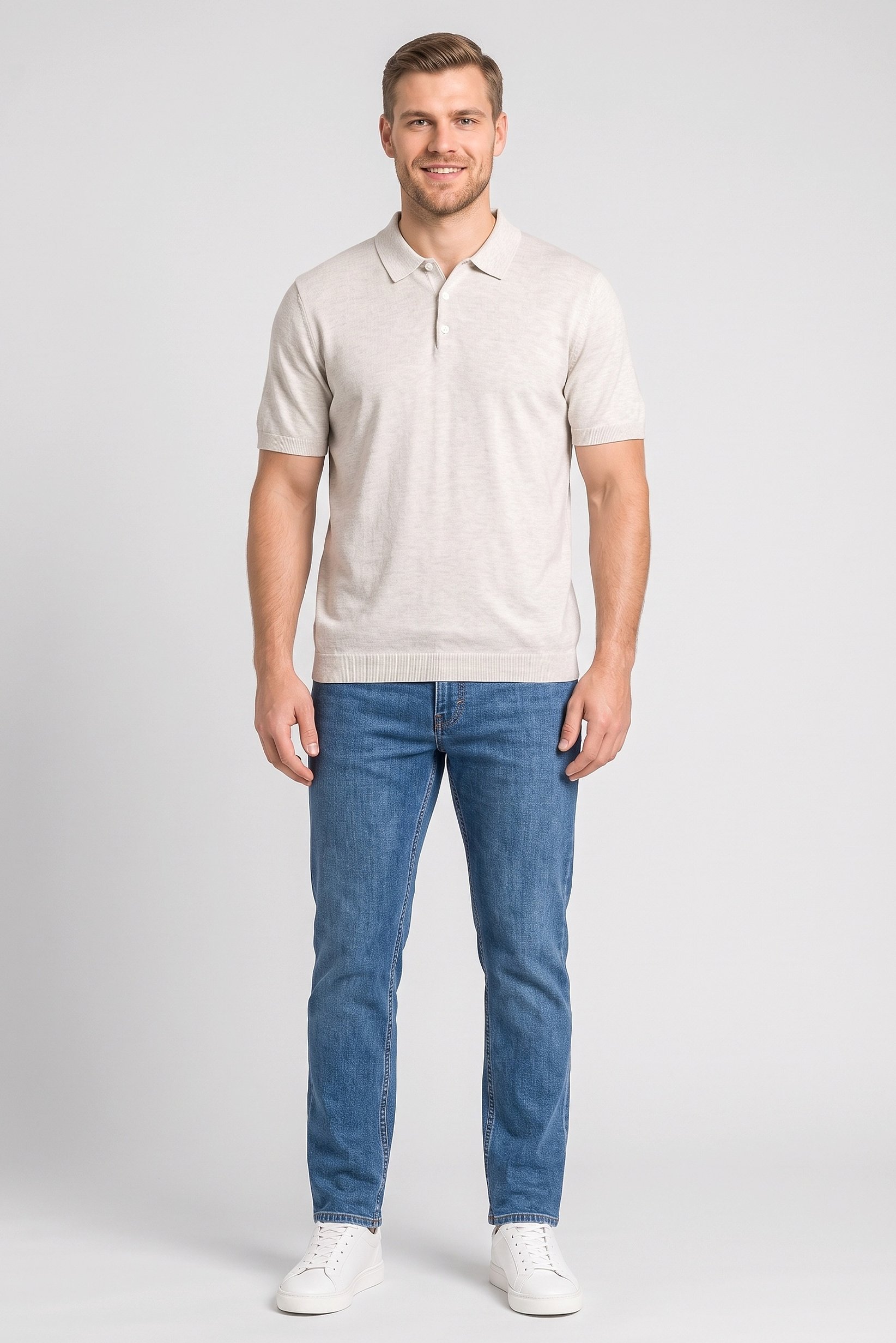 Men Regular Fit Short Sleeve Heather Polo Shirt, Beige