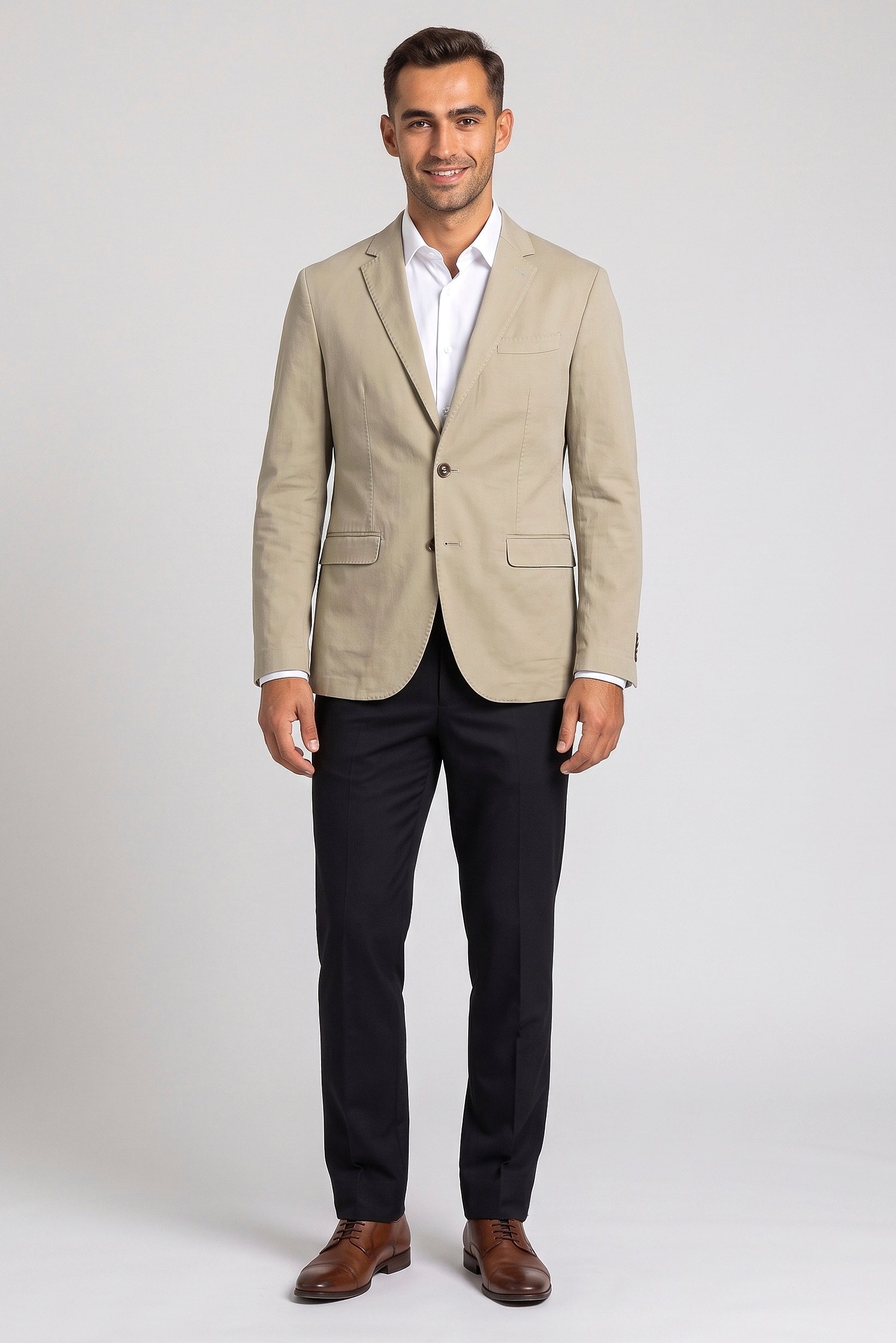 Men Slim Fit Plain Casual Blazer, Beige