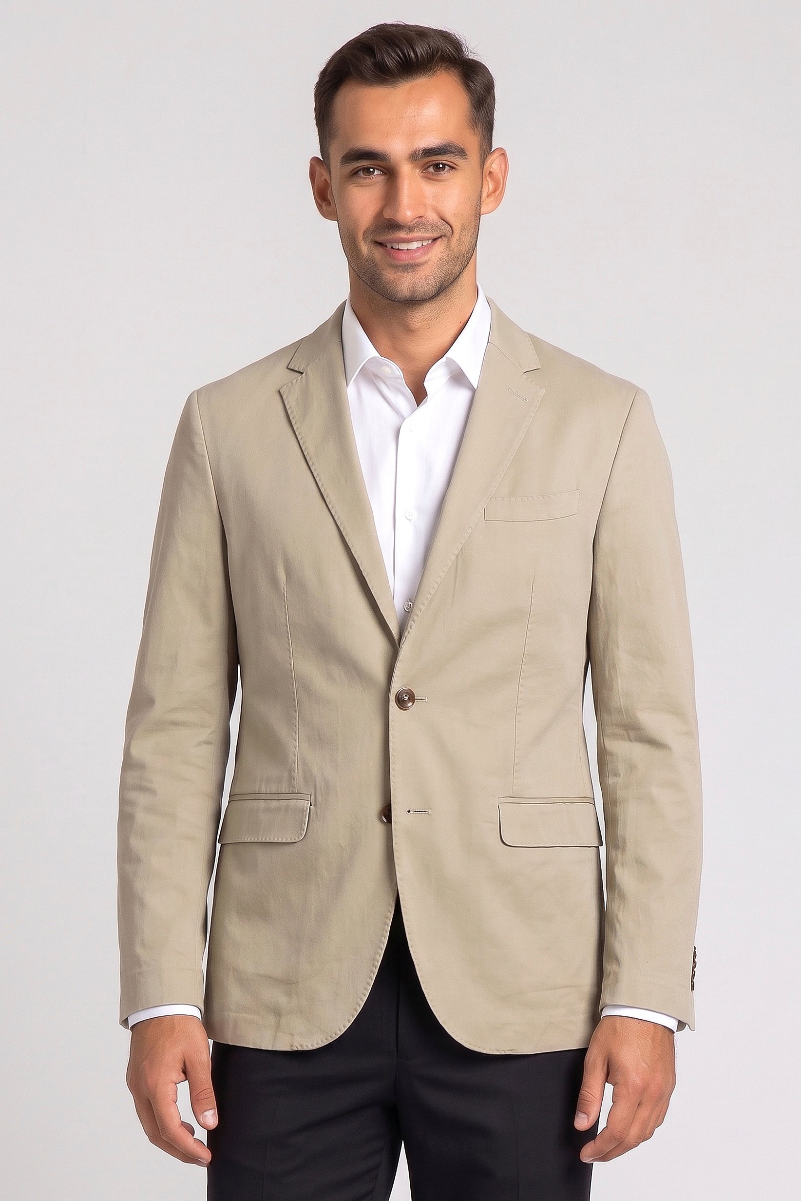 Men Slim Fit Plain Casual Blazer, Beige