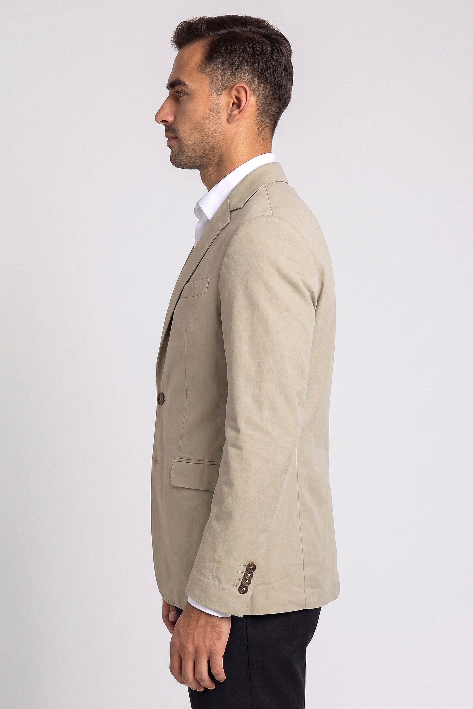 Men Slim Fit Plain Casual Blazer, Beige