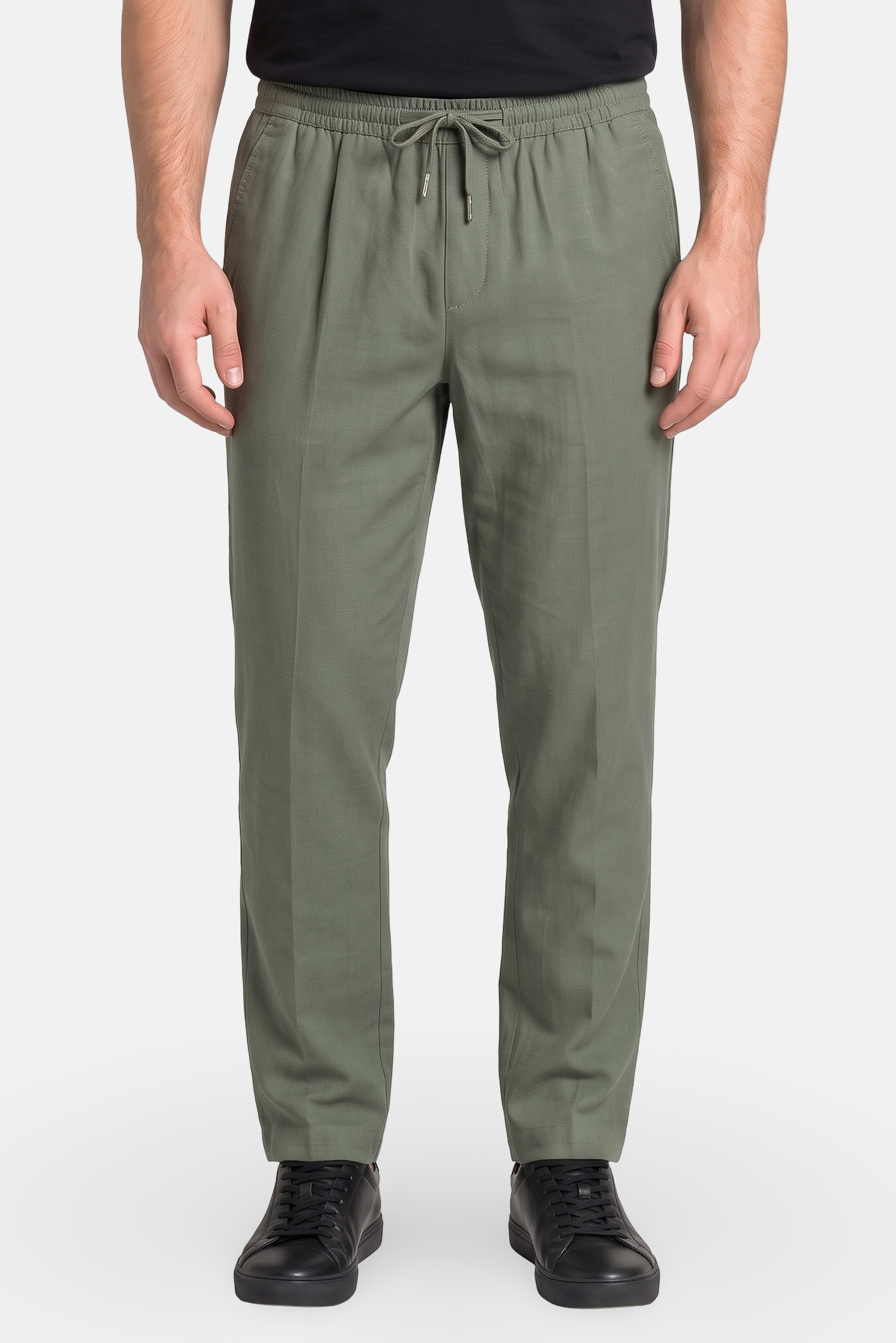 Men Regular Fit Solid Straight Leg Pants, Olive