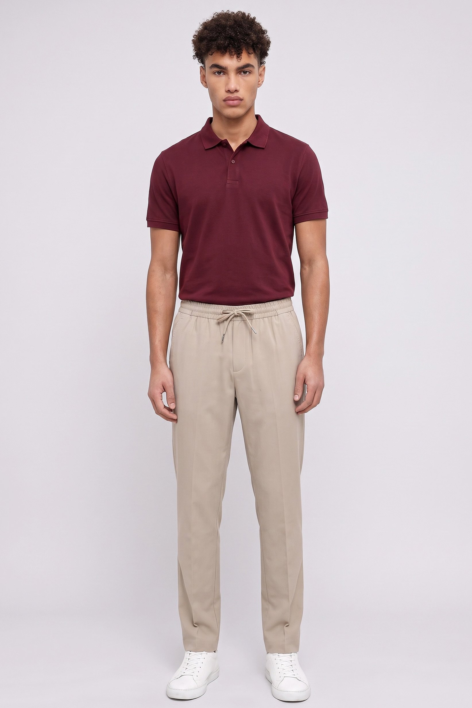 Men Regular Fit Solid Chino Pants, Beige