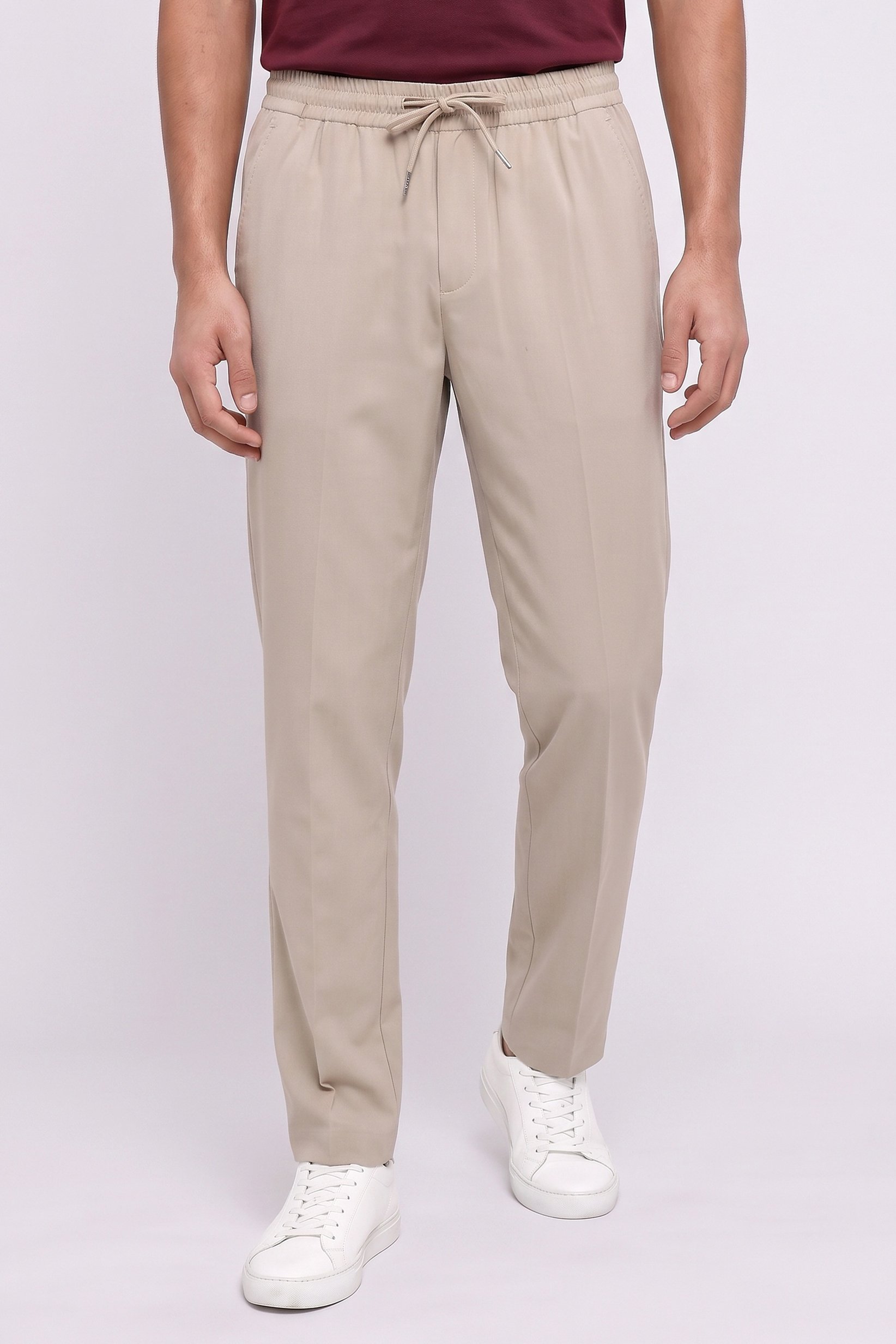 Men Regular Fit Solid Chino Pants, Beige