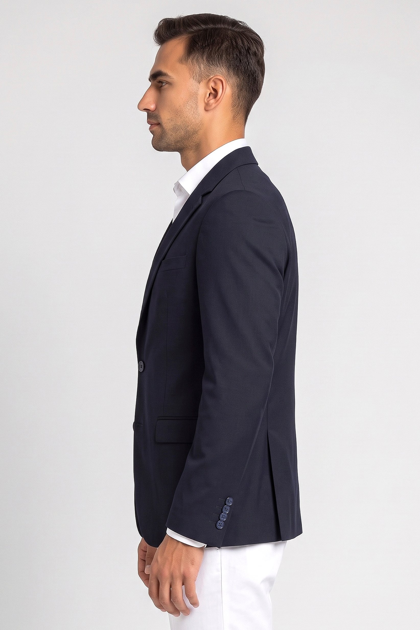 Men Regular Fit Plain Casual Blazer, Navy