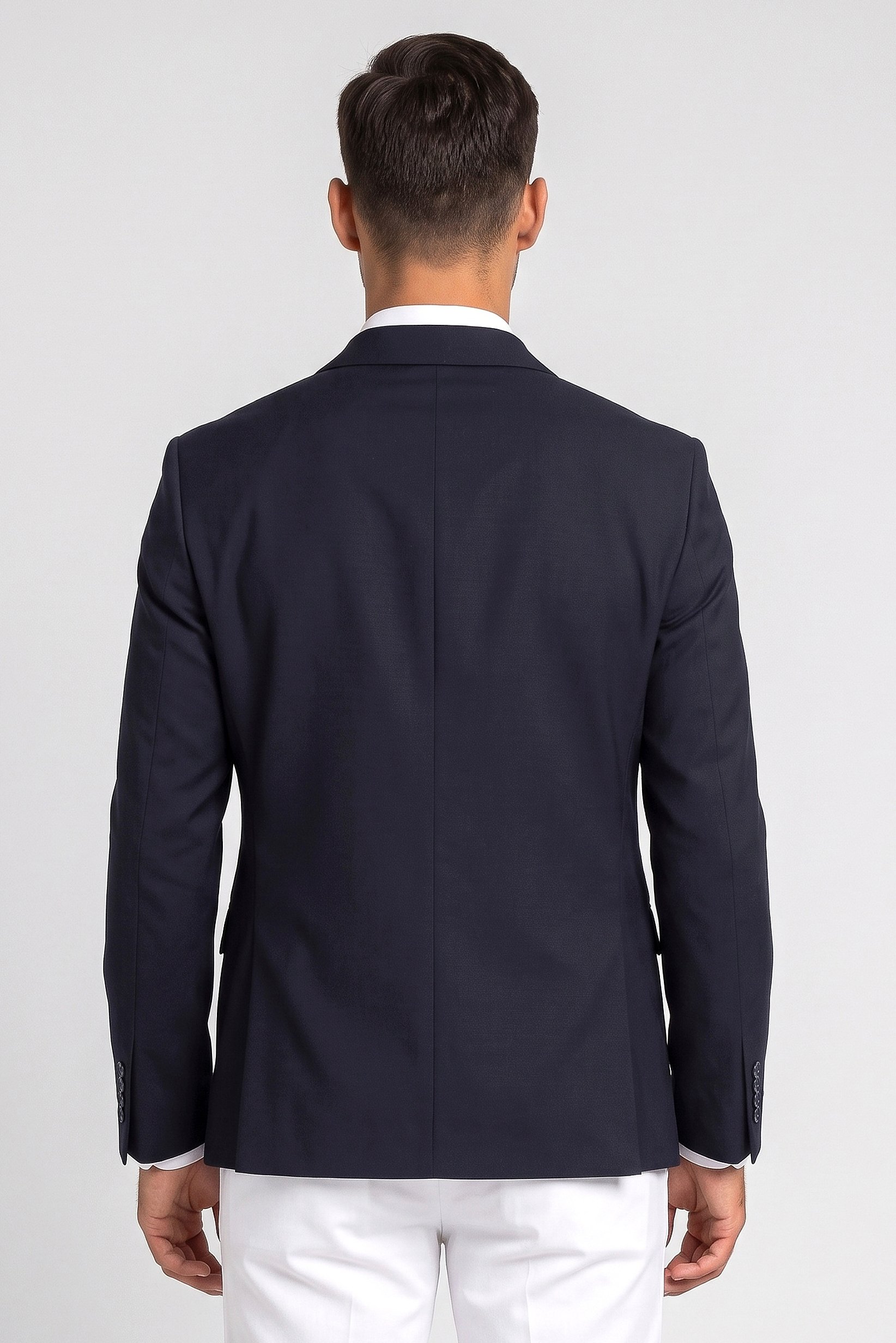 Men Regular Fit Plain Casual Blazer, Navy