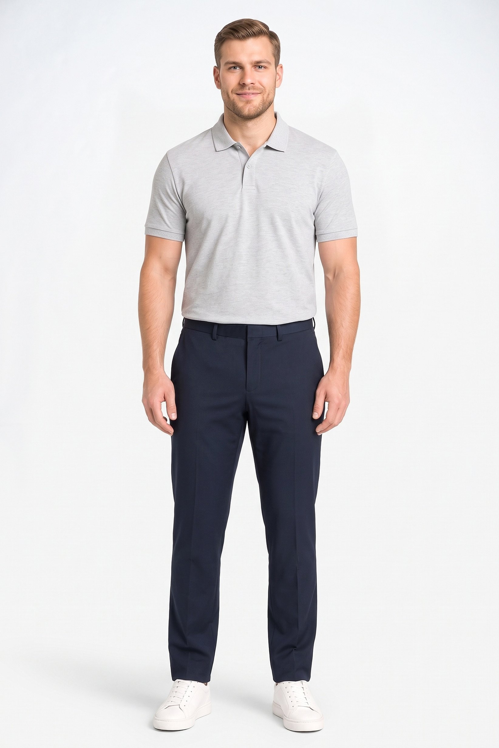 Men Regular Fit Solid Chino Pants, Navy