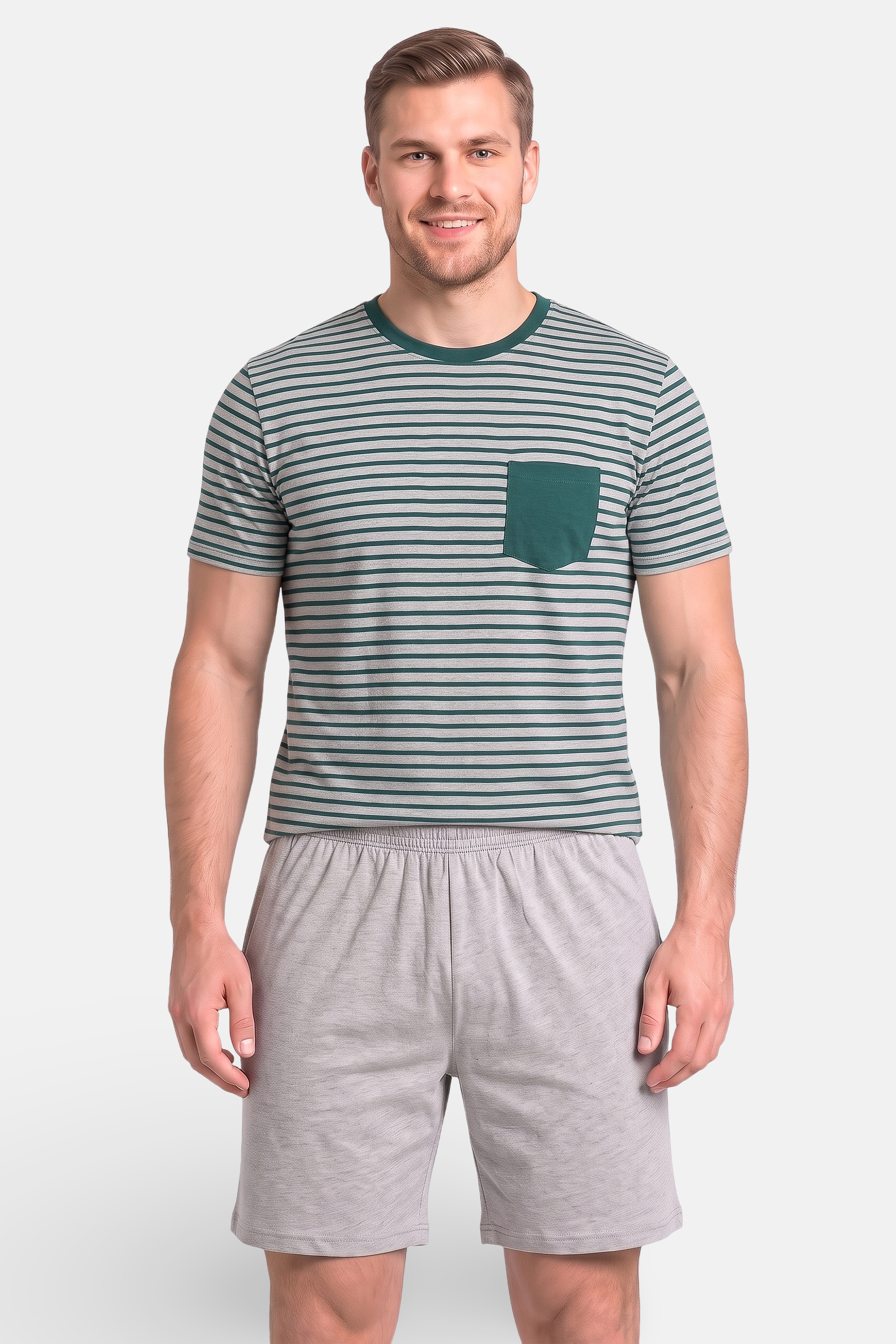 Men 2 Pieces Stripe T-Shirt And Shorts Sleepwear Set, Multicolor