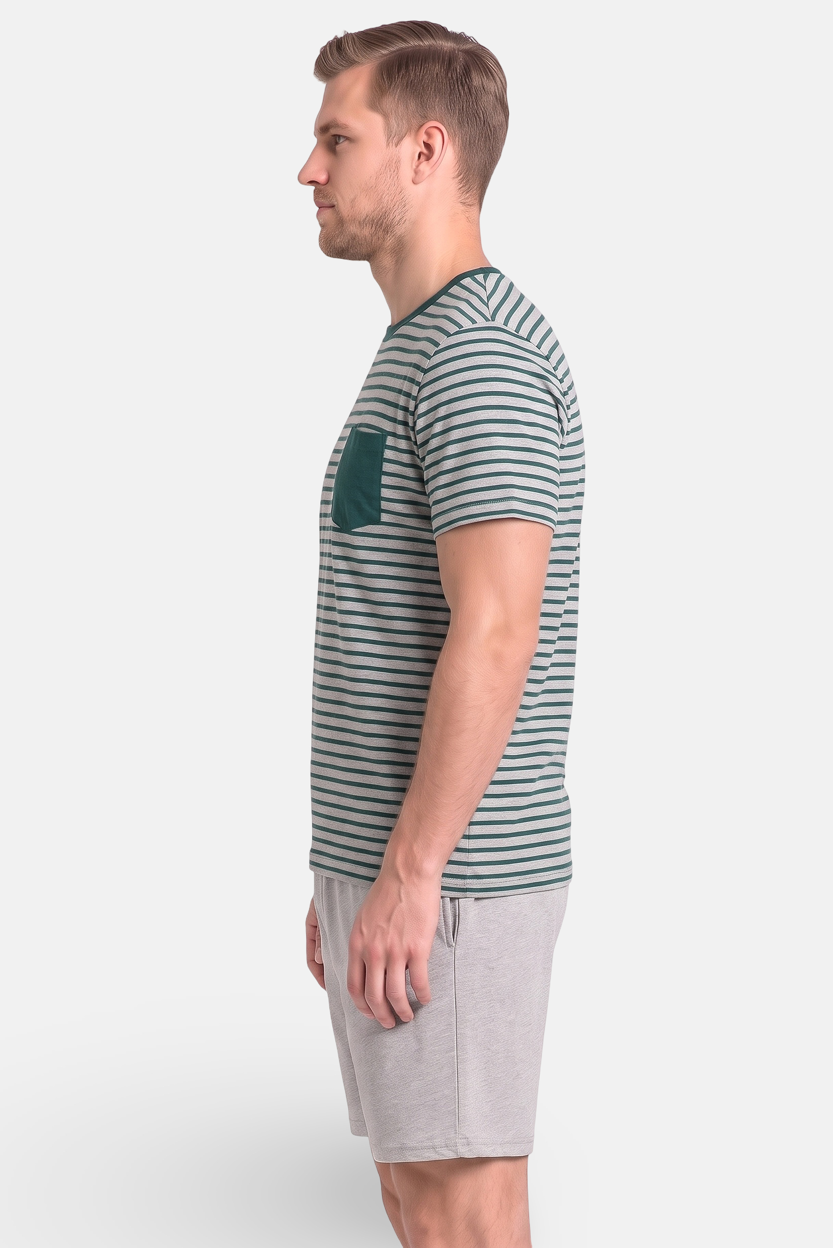 Men 2 Pieces Stripe T-Shirt And Shorts Sleepwear Set, Multicolor