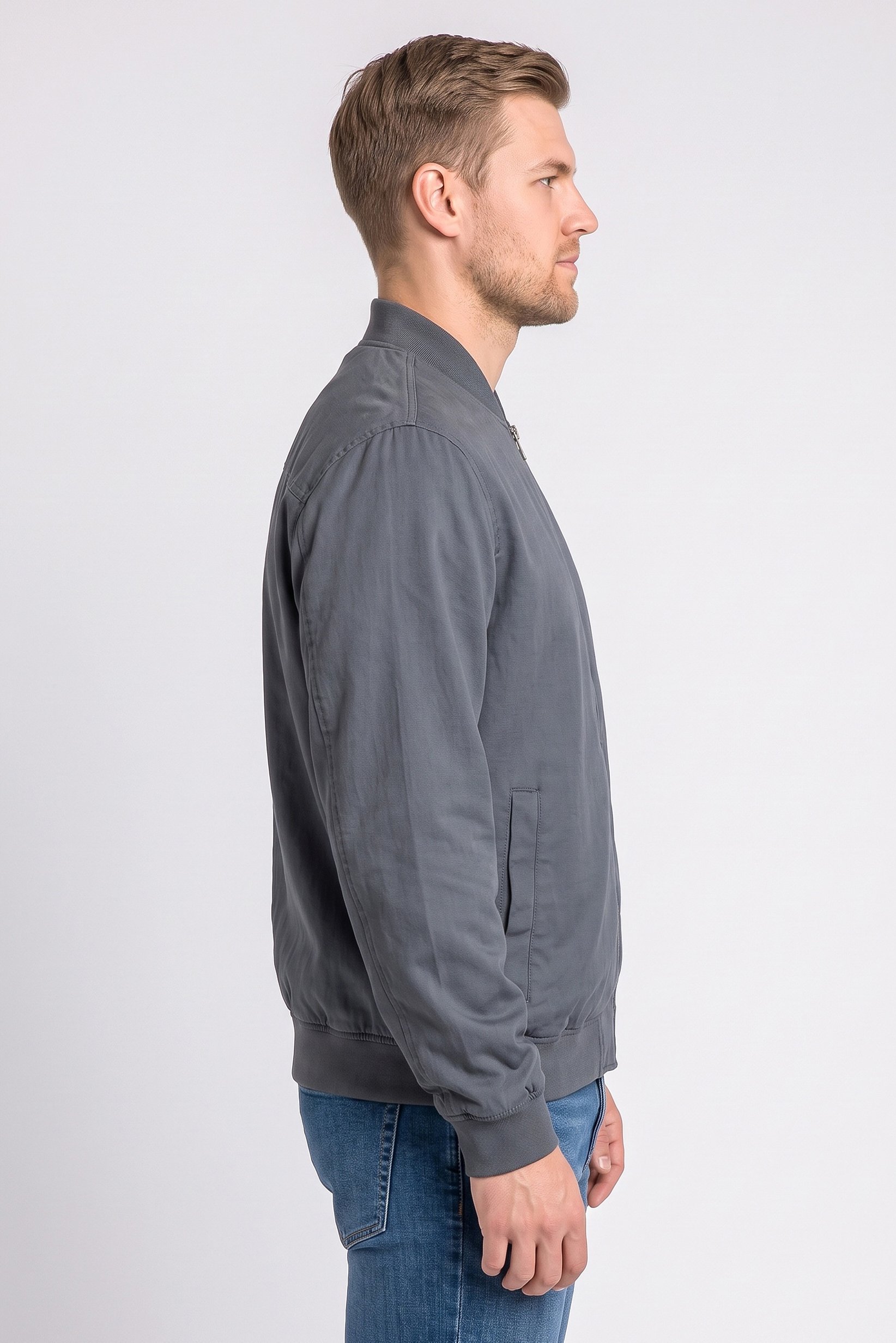 Men Plain Bomber Jacket, Grey