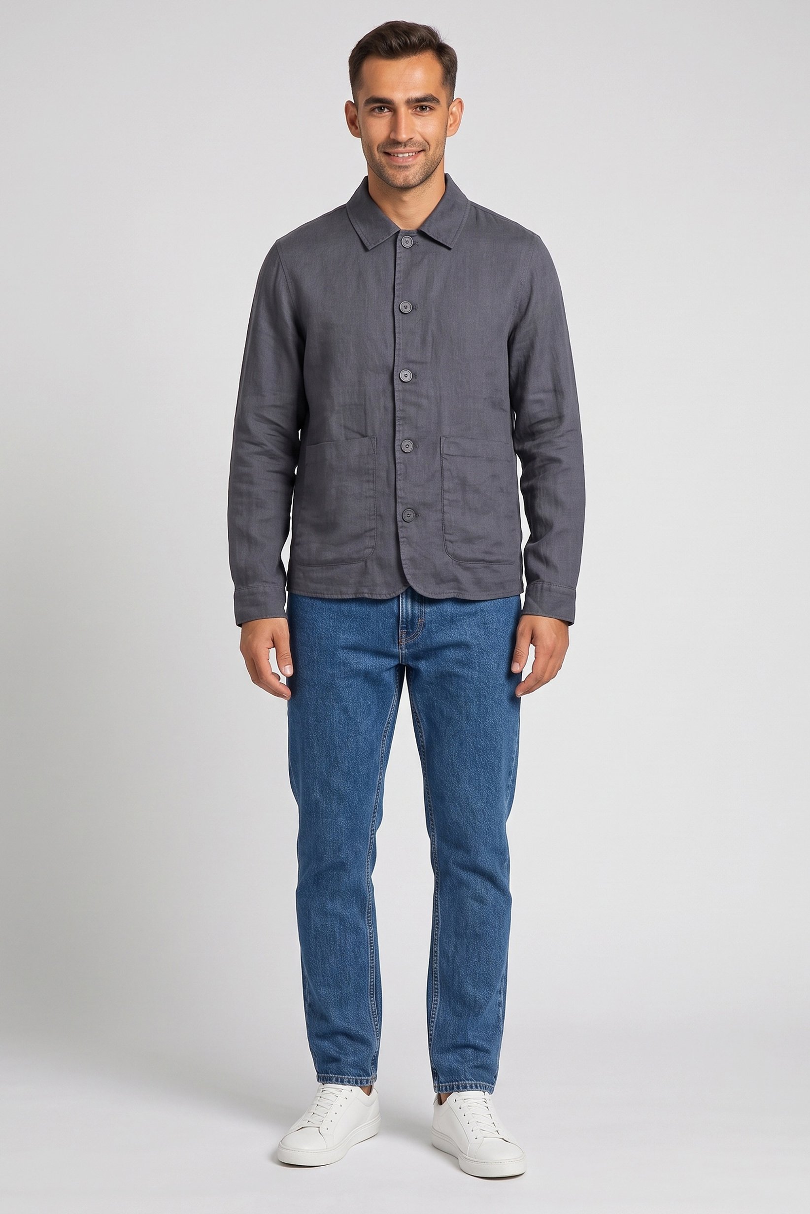 Men Solid Jacket Shirt, Charcoal Grey