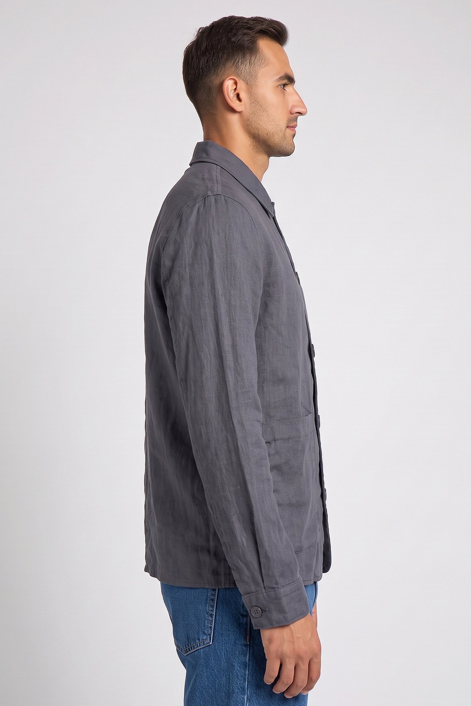 Men Solid Jacket Shirt, Charcoal Grey