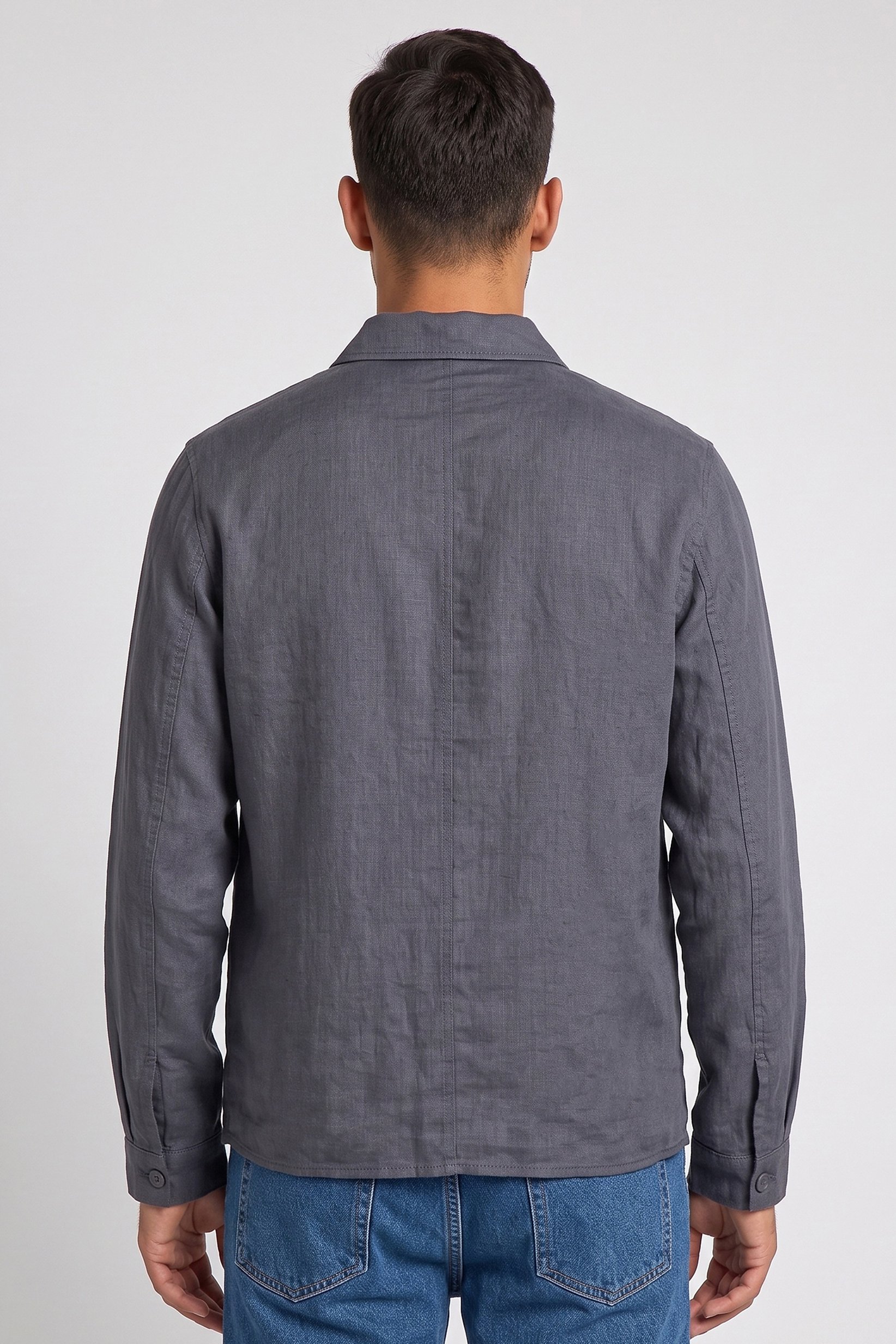 Men Solid Jacket Shirt, Charcoal Grey
