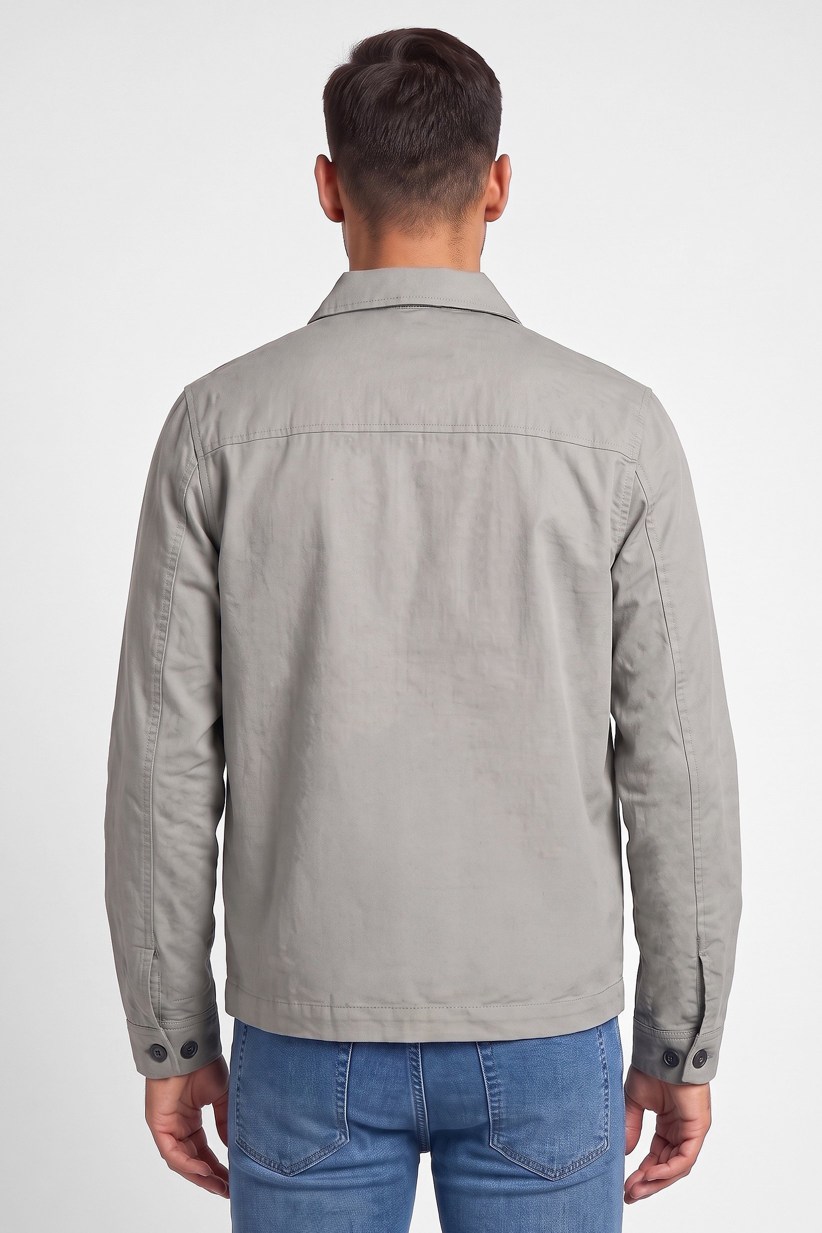 Men Solid Long Sleeve Full Zip Jacket Shirt, Sage Green