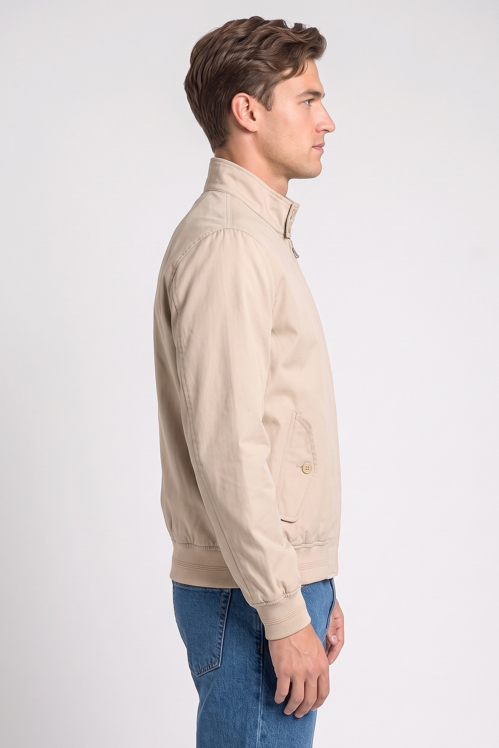 Men Solid Bomber Jacket, Beige