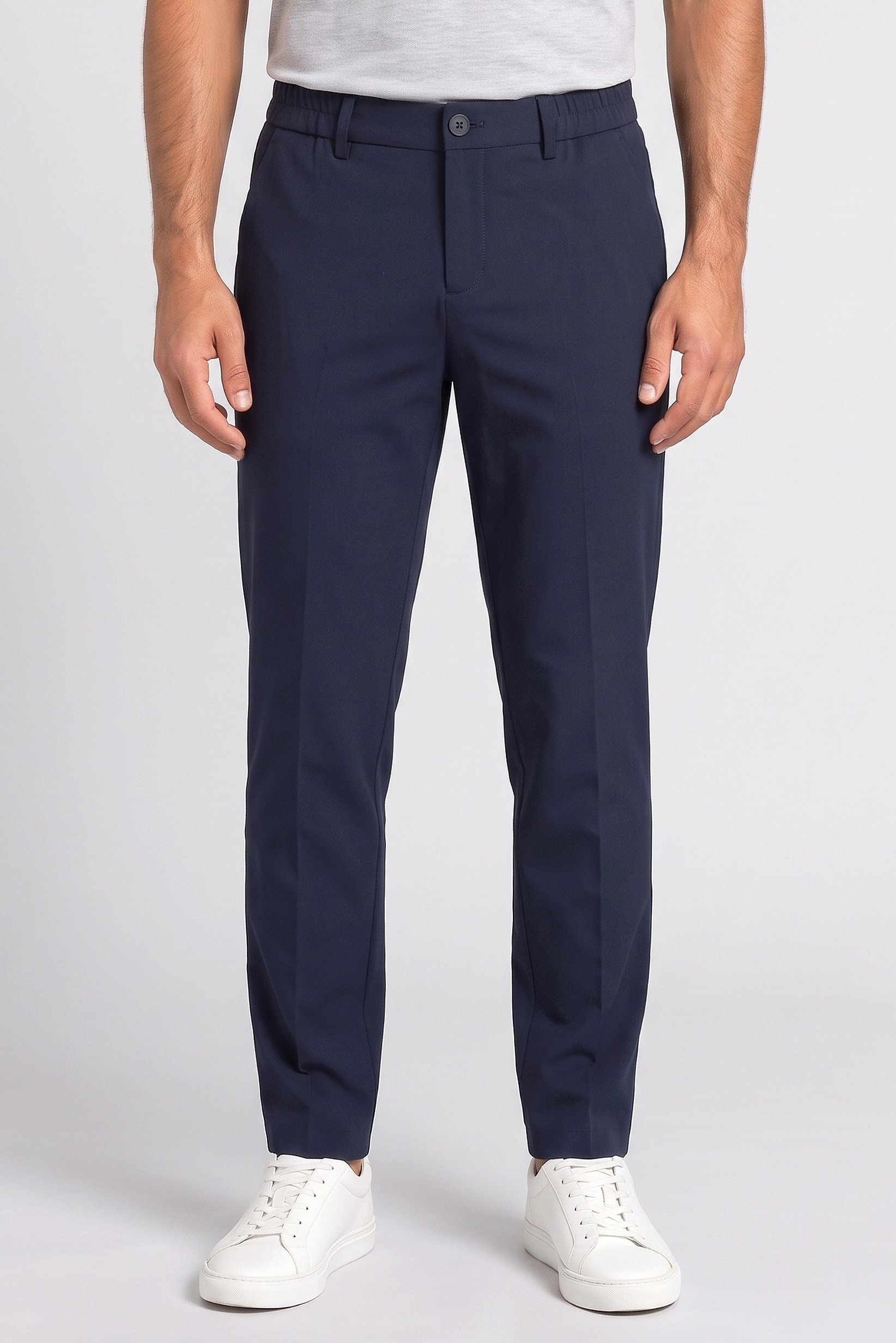Men Regular Fit Solid Chino Pants, Dark Navy