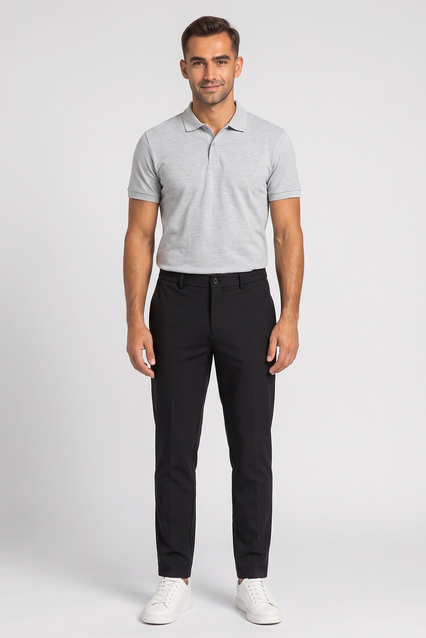Men Regular Fit Solid Straight Leg Pants, Black