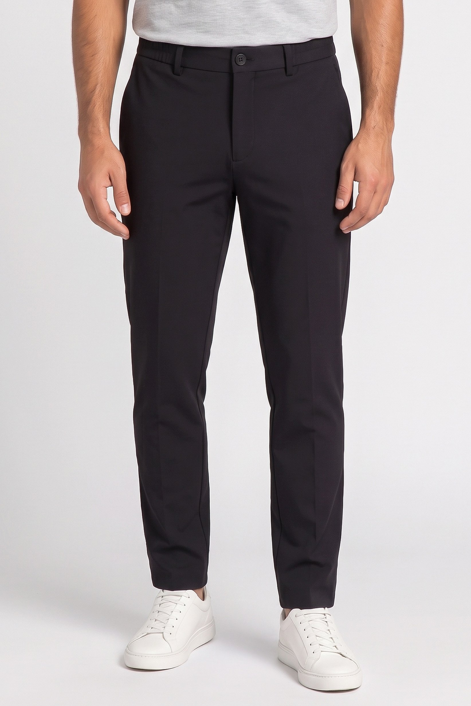 Men Regular Fit Solid Straight Leg Pants, Black