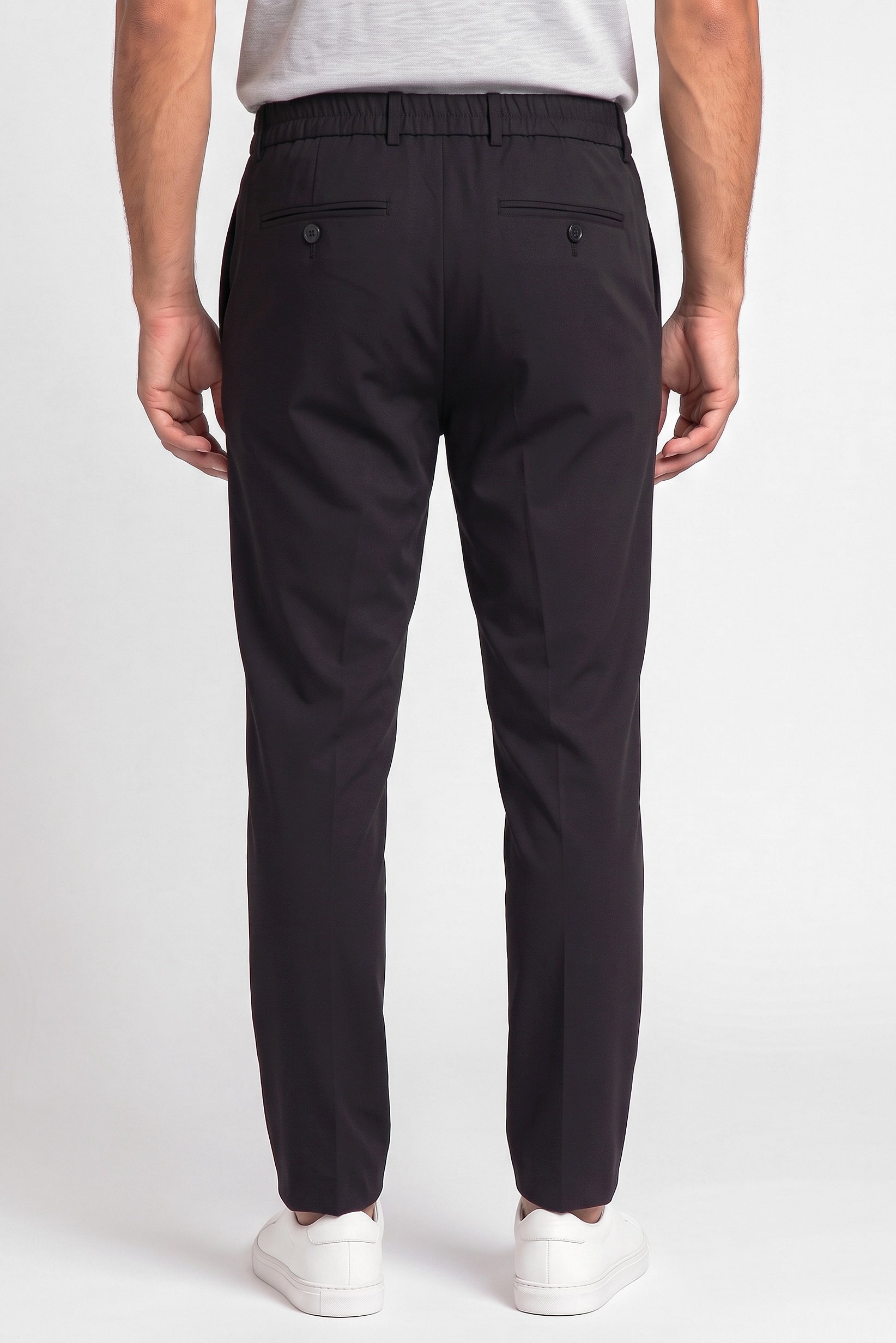Men Regular Fit Solid Straight Leg Pants, Black