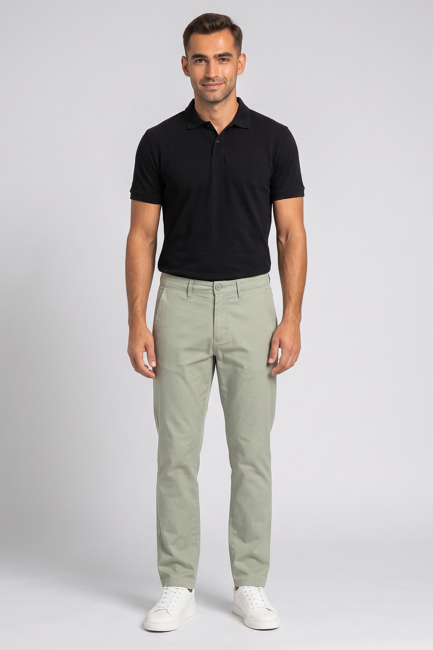 Men Straight Fit Solid Chino Pants, Sage Green