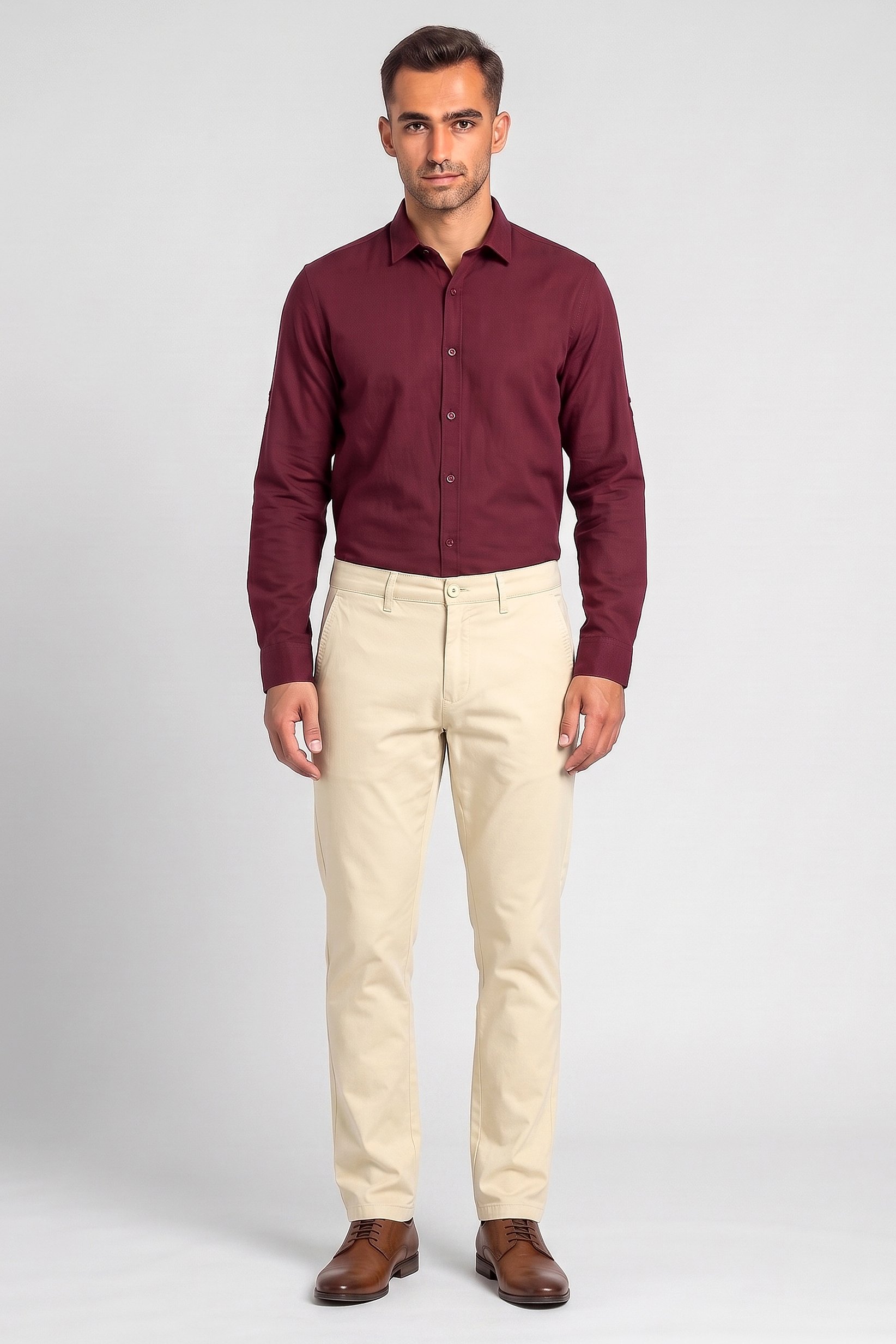 Men Straight Solid Chino Pants, Cream
