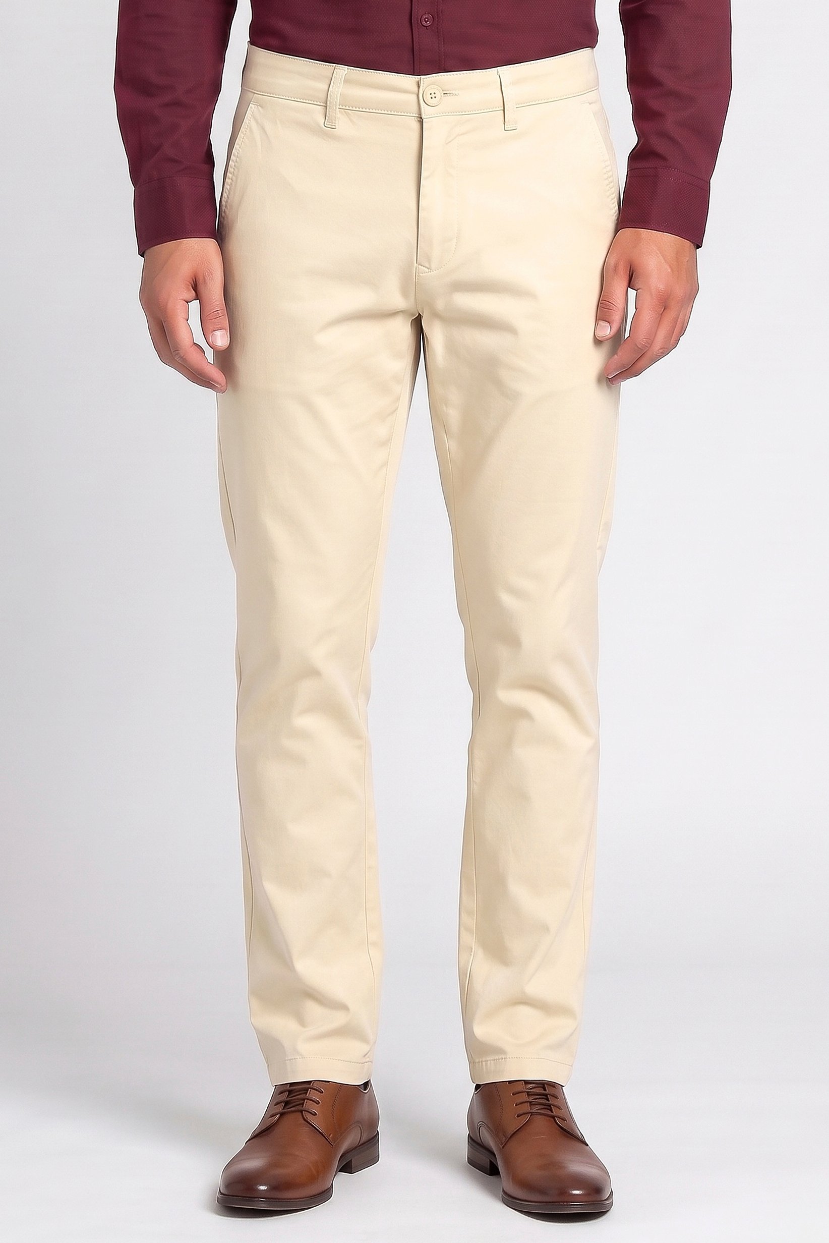 Men Straight Solid Chino Pants, Cream